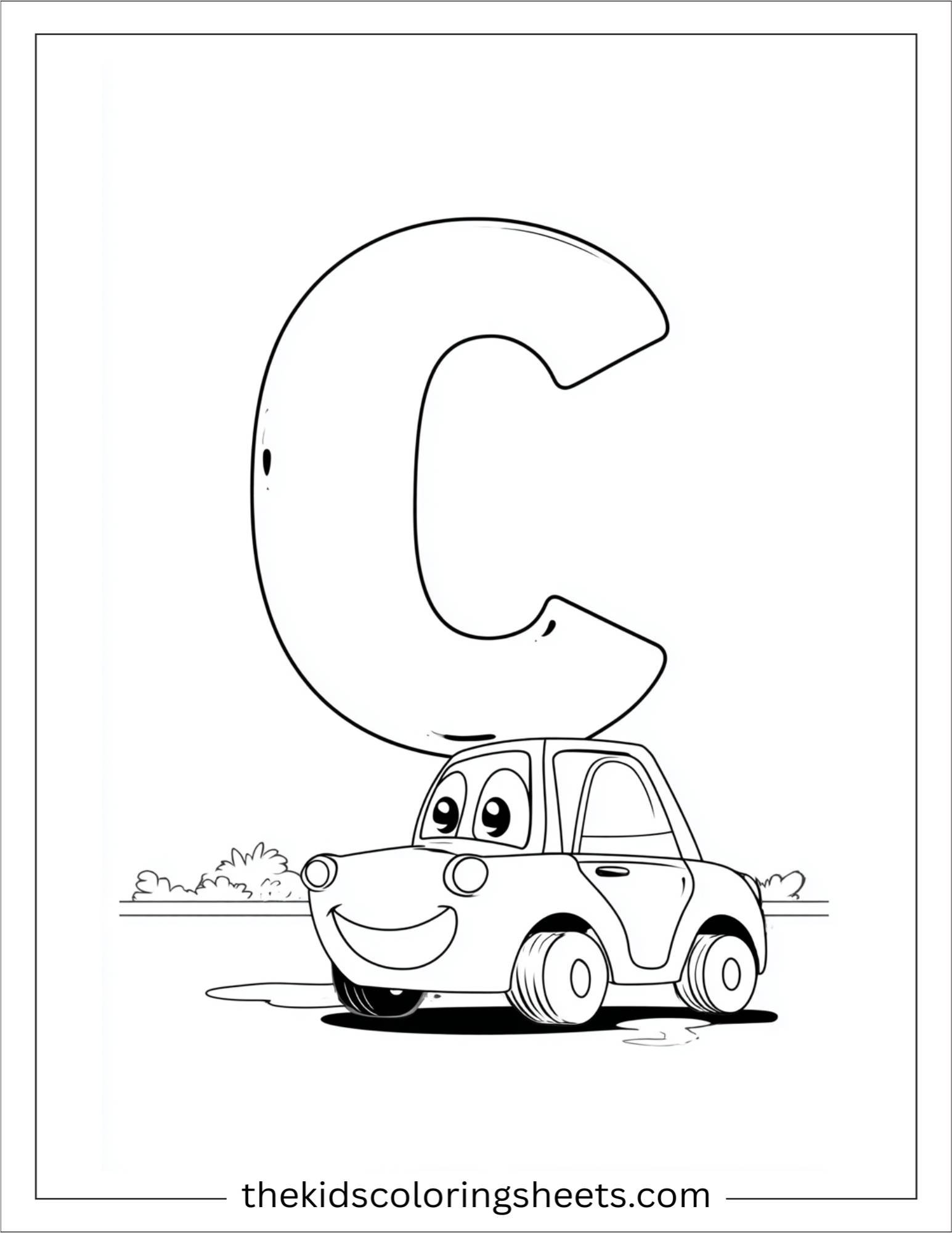 alphabet C car coloring page