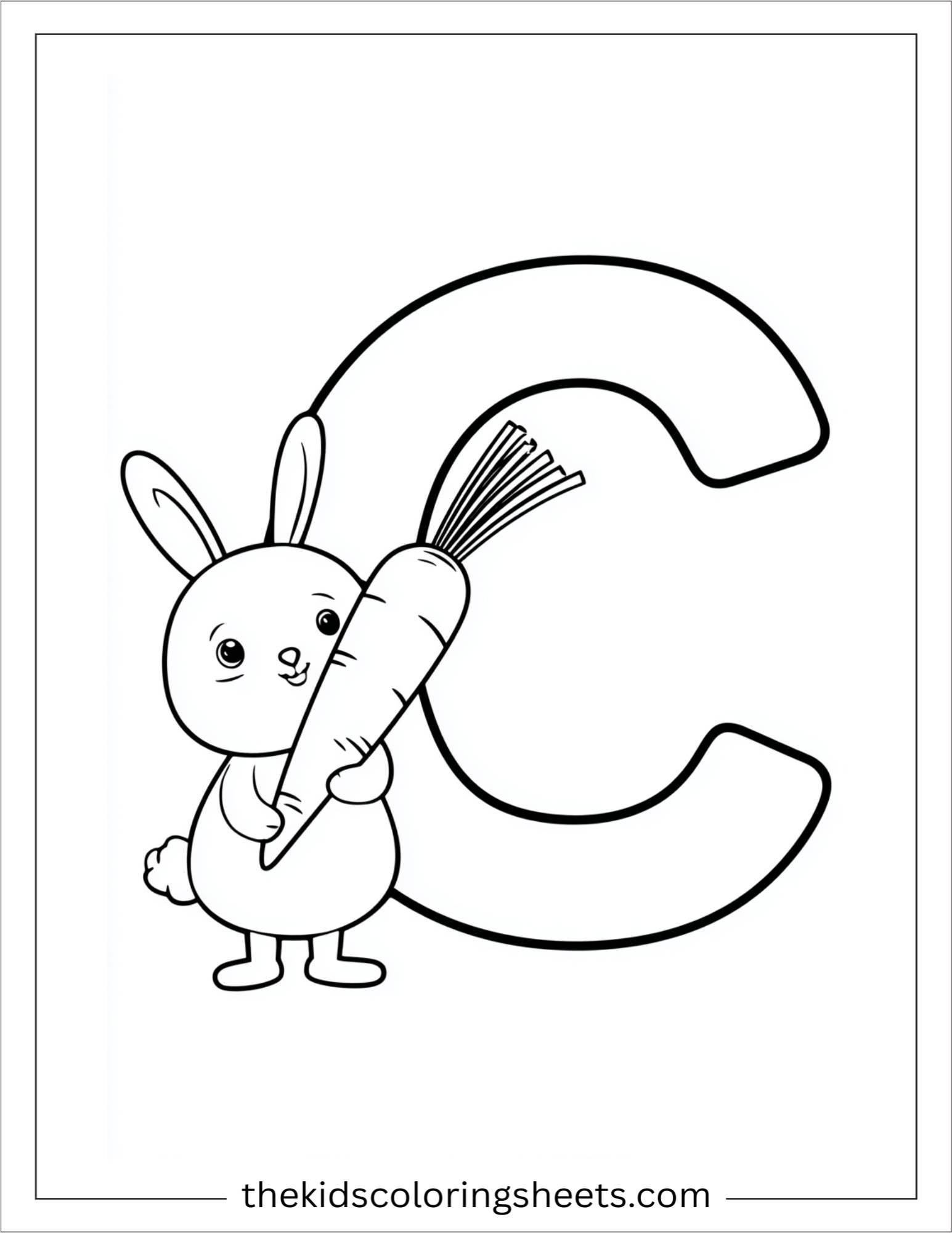 alphabet C carrot bunny coloring page