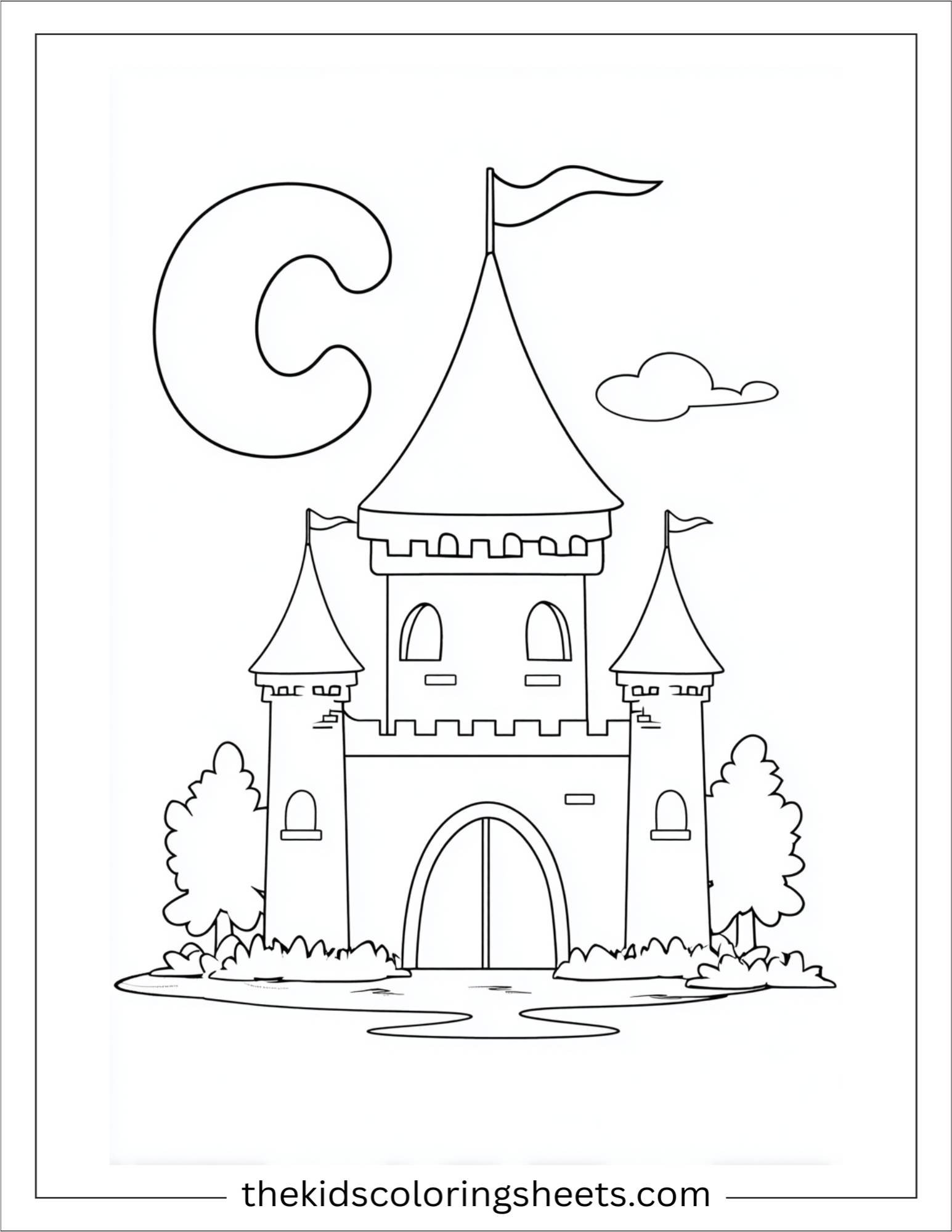 alphabet C castle coloring page