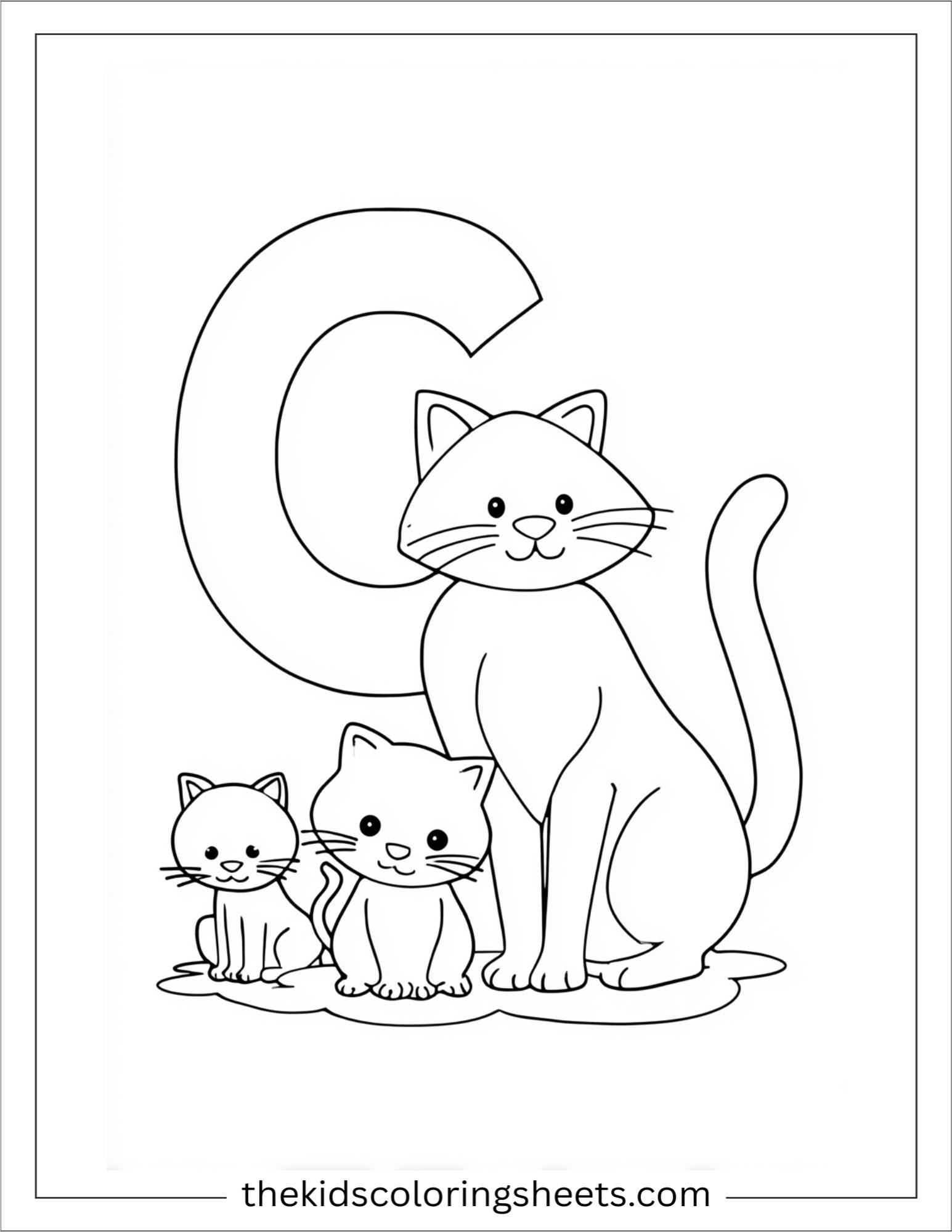 alphabet C cat family coloring page