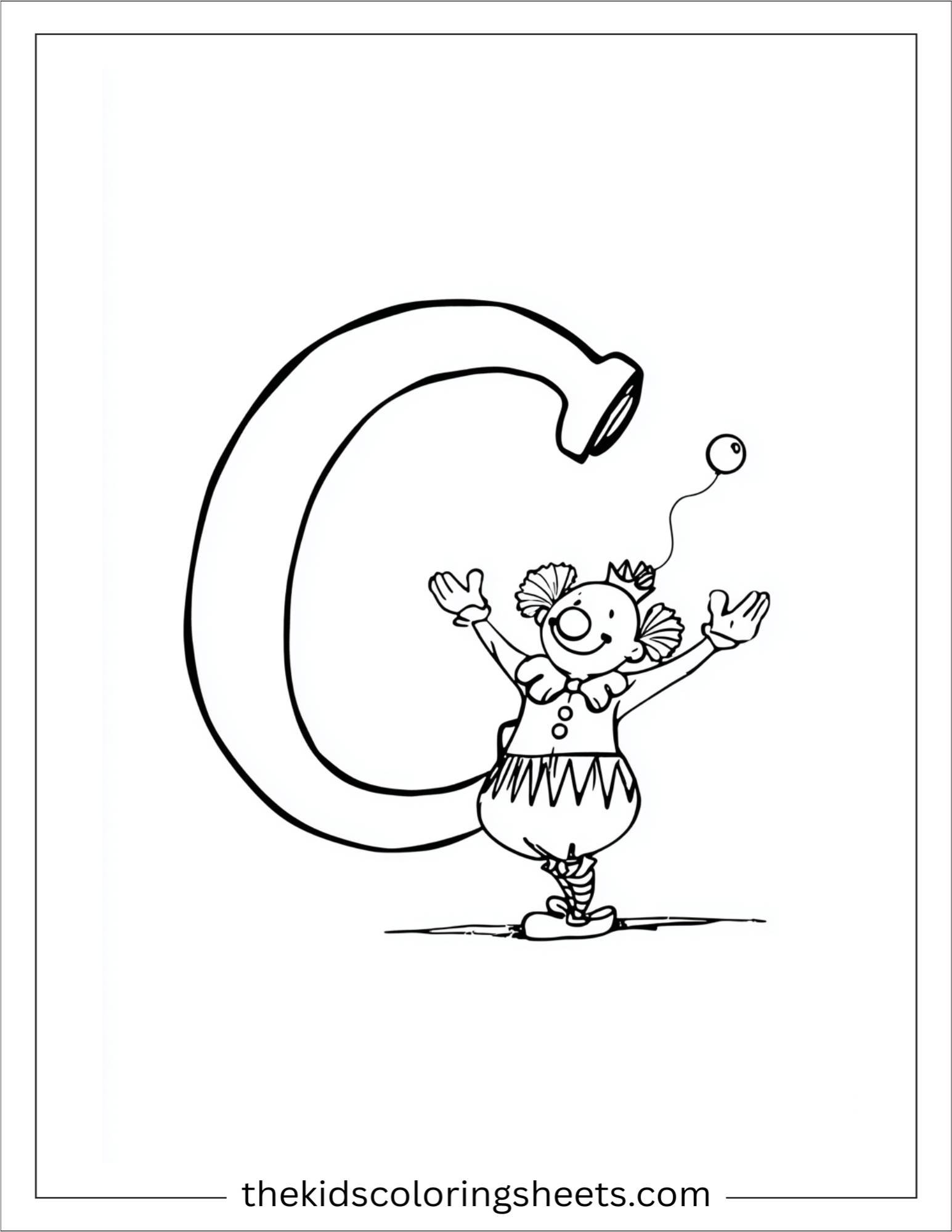alphabet C clown circus coloring page