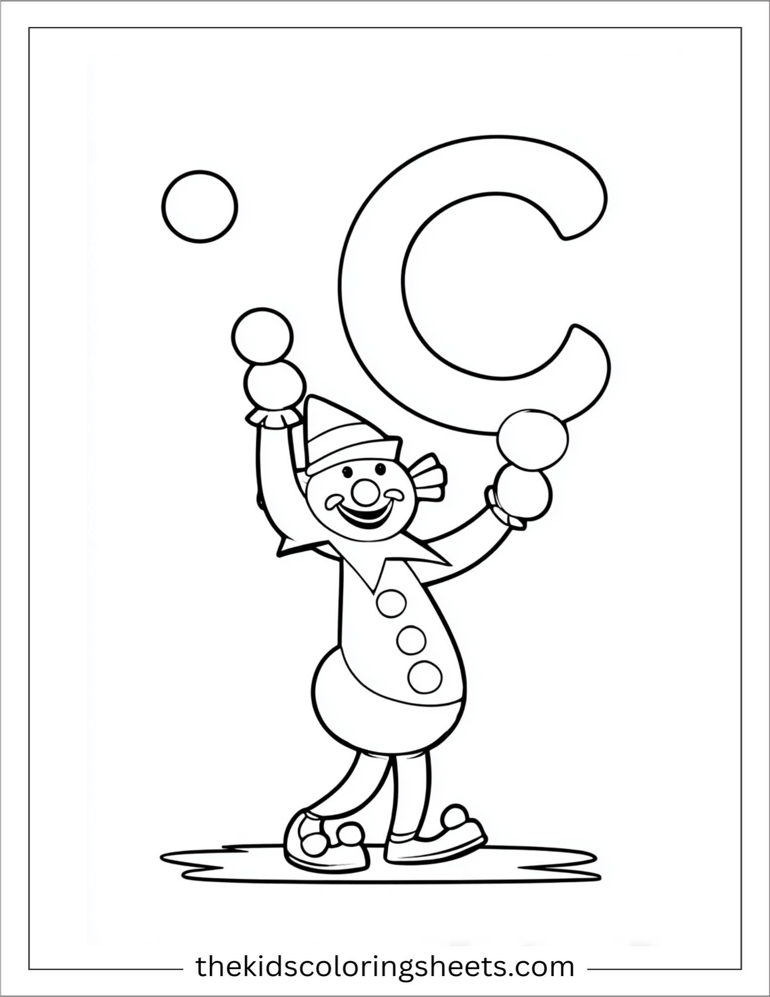 alphabet C clown coloring page