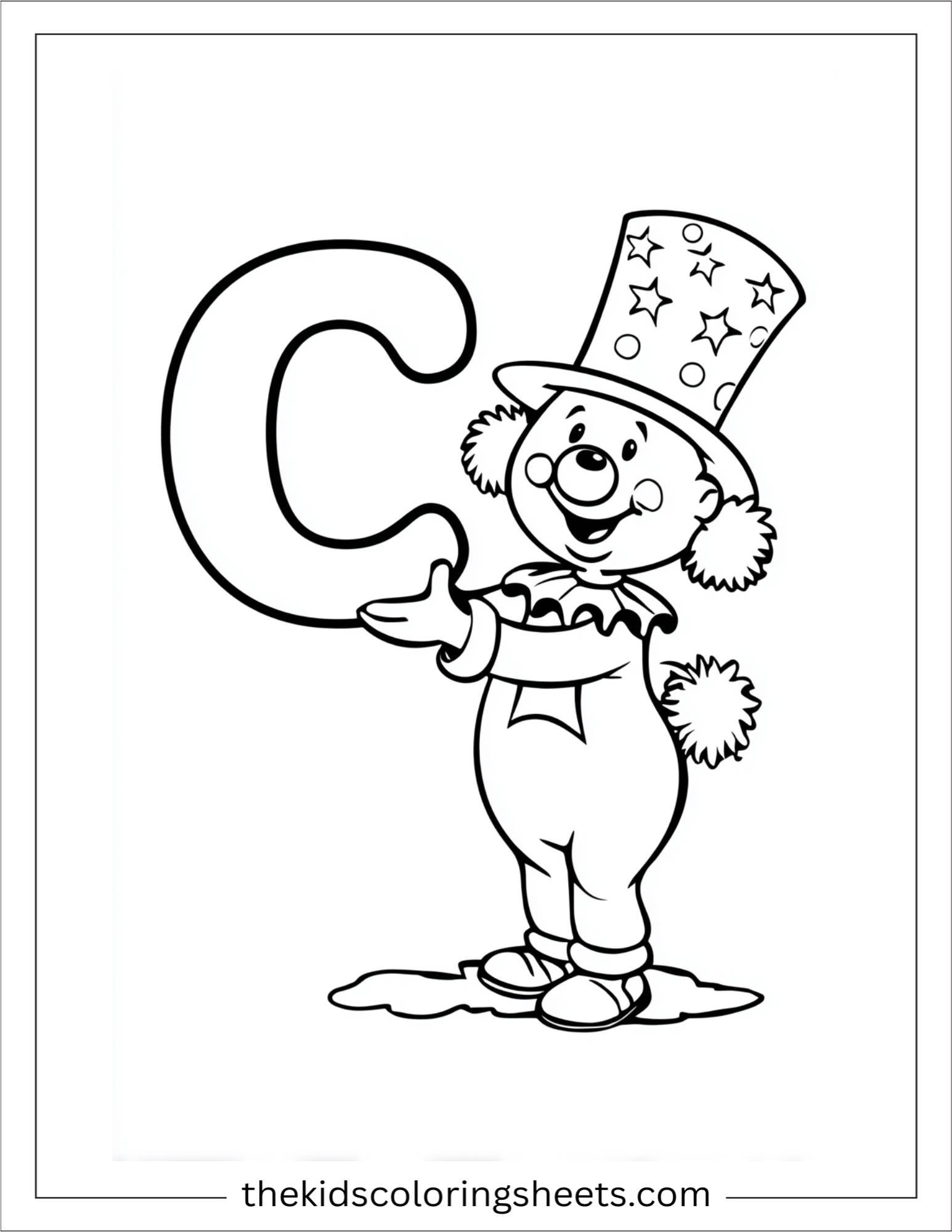 alphabet C clown hat coloring page