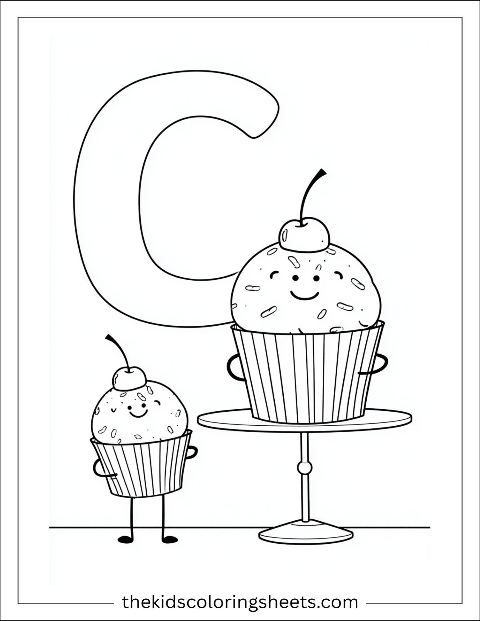 alphabet C cup cake stand coloring page