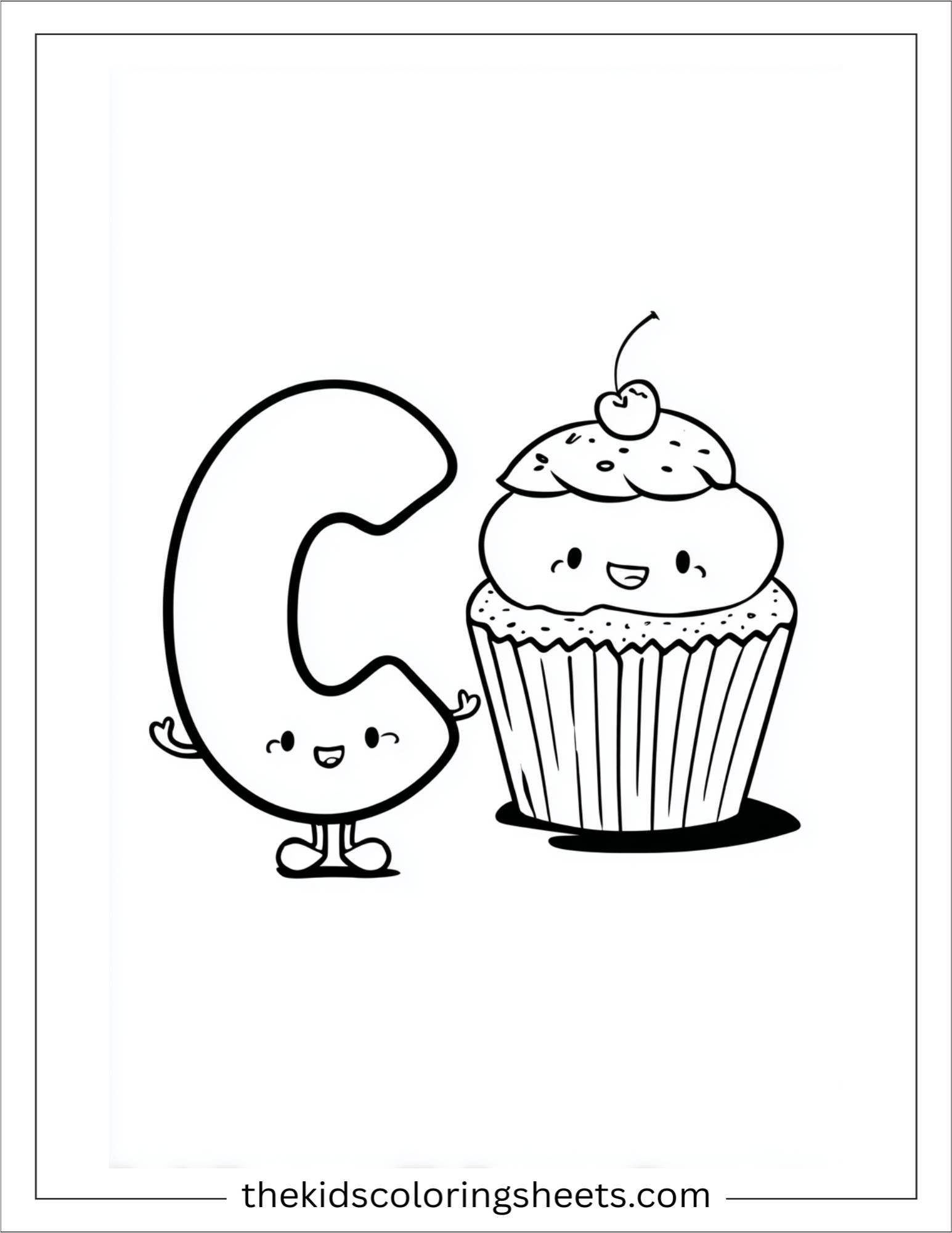 alphabet C cupcake coloring page