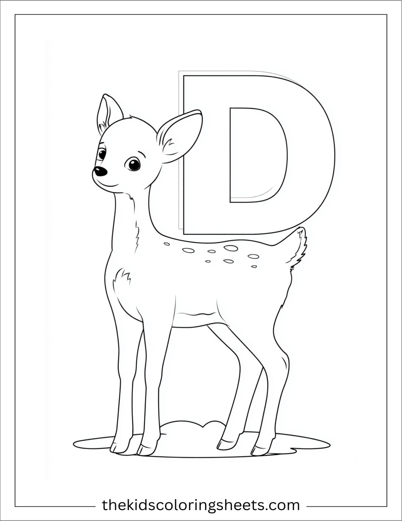 alphabet D deer coloring page