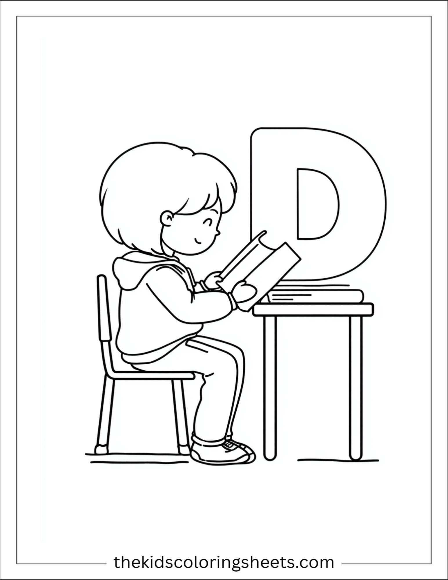 alphabet D desk study coloring page