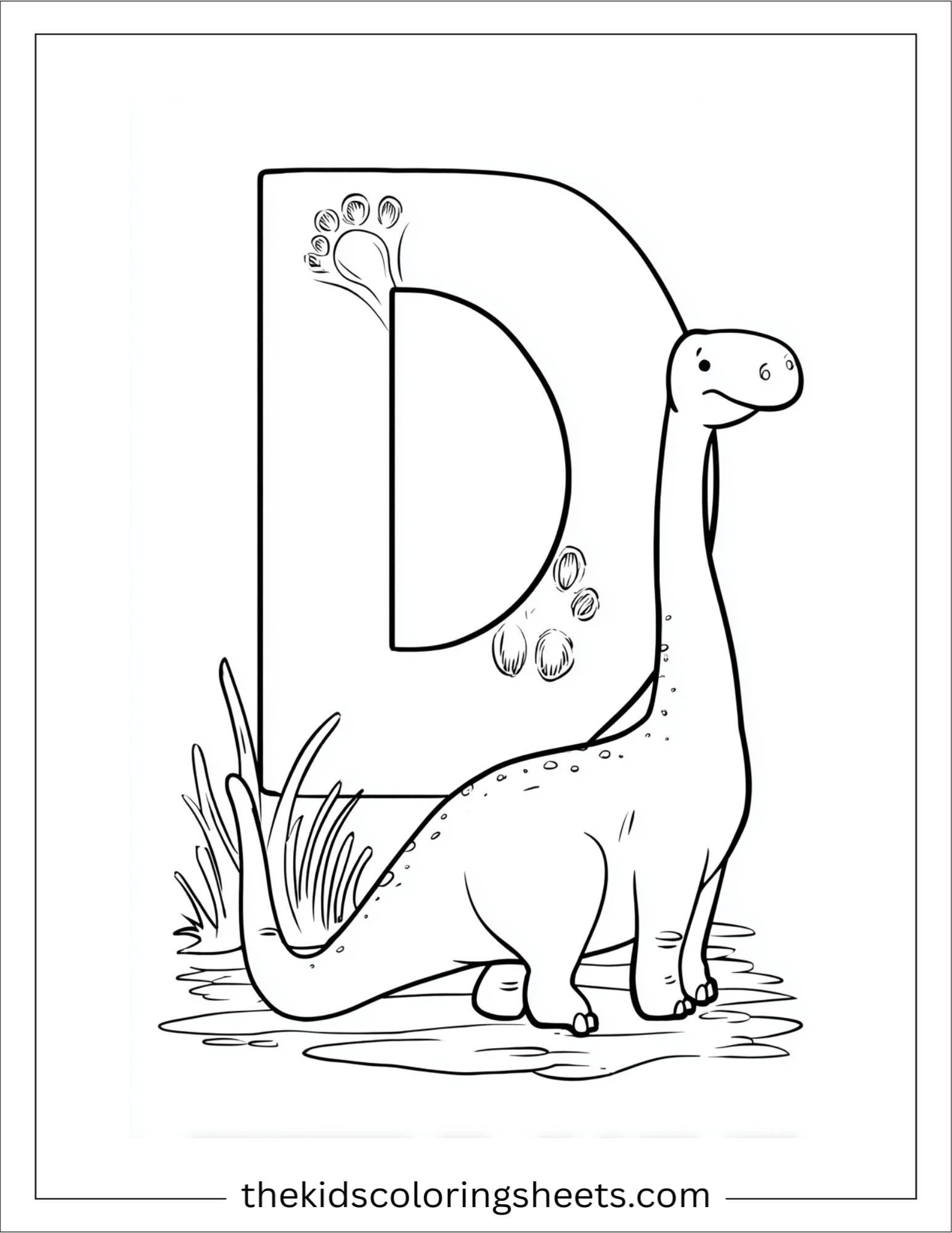 alphabet D dinosaur footprint coloring page