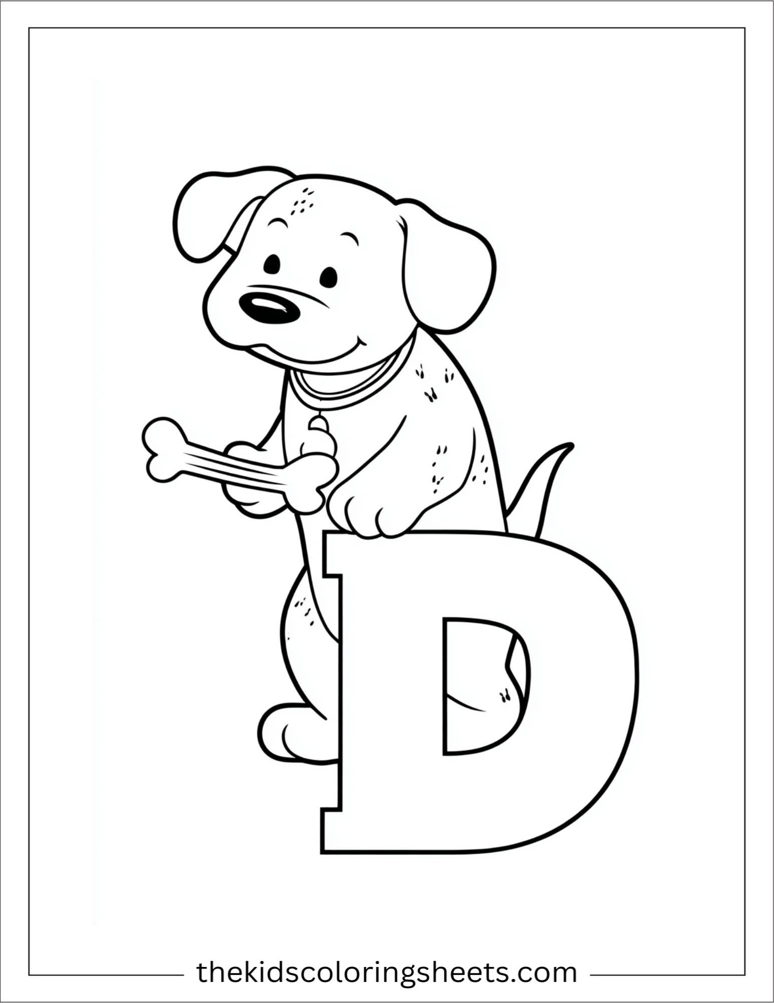alphabet D dog bone coloring page
