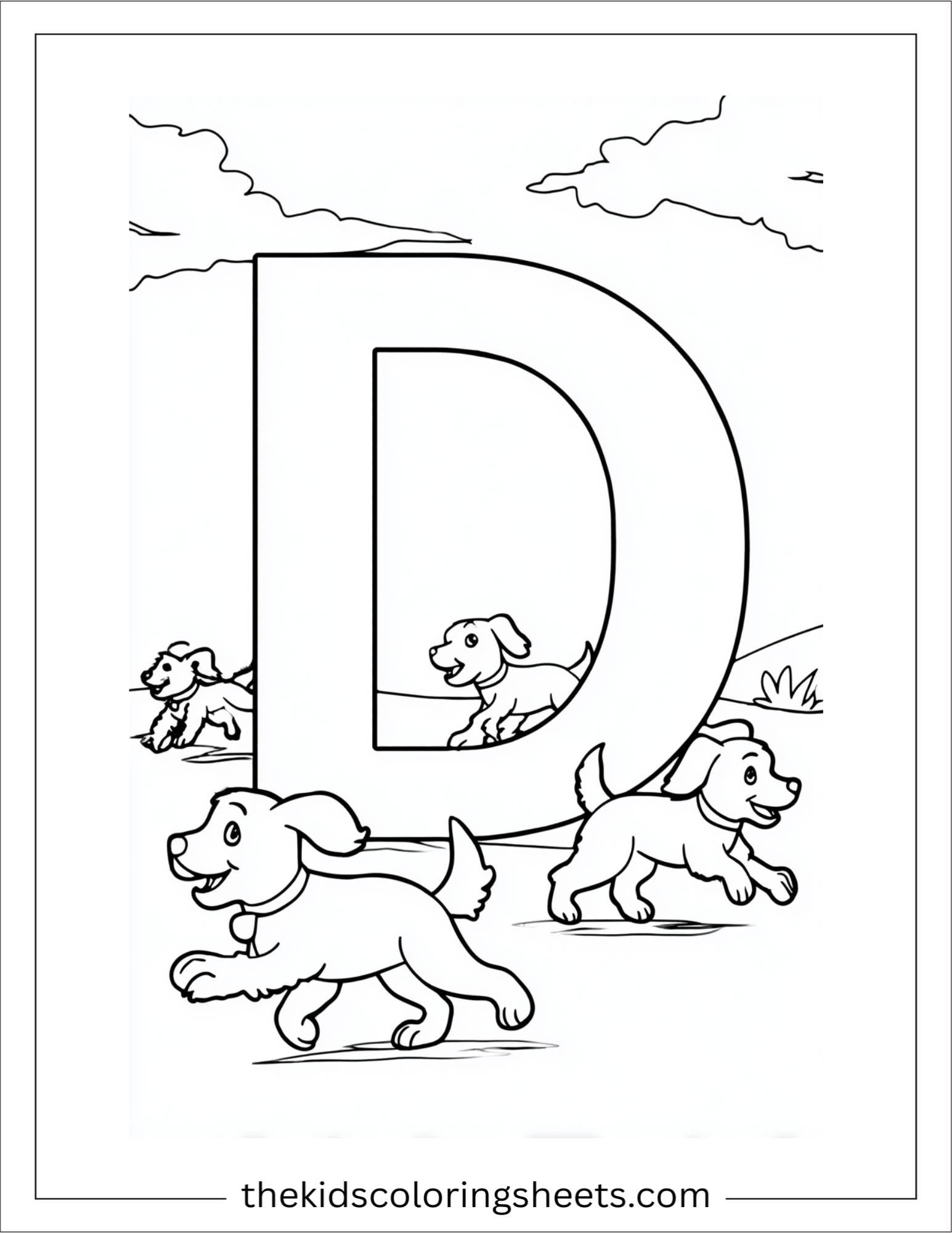 alphabet D dog park coloring page