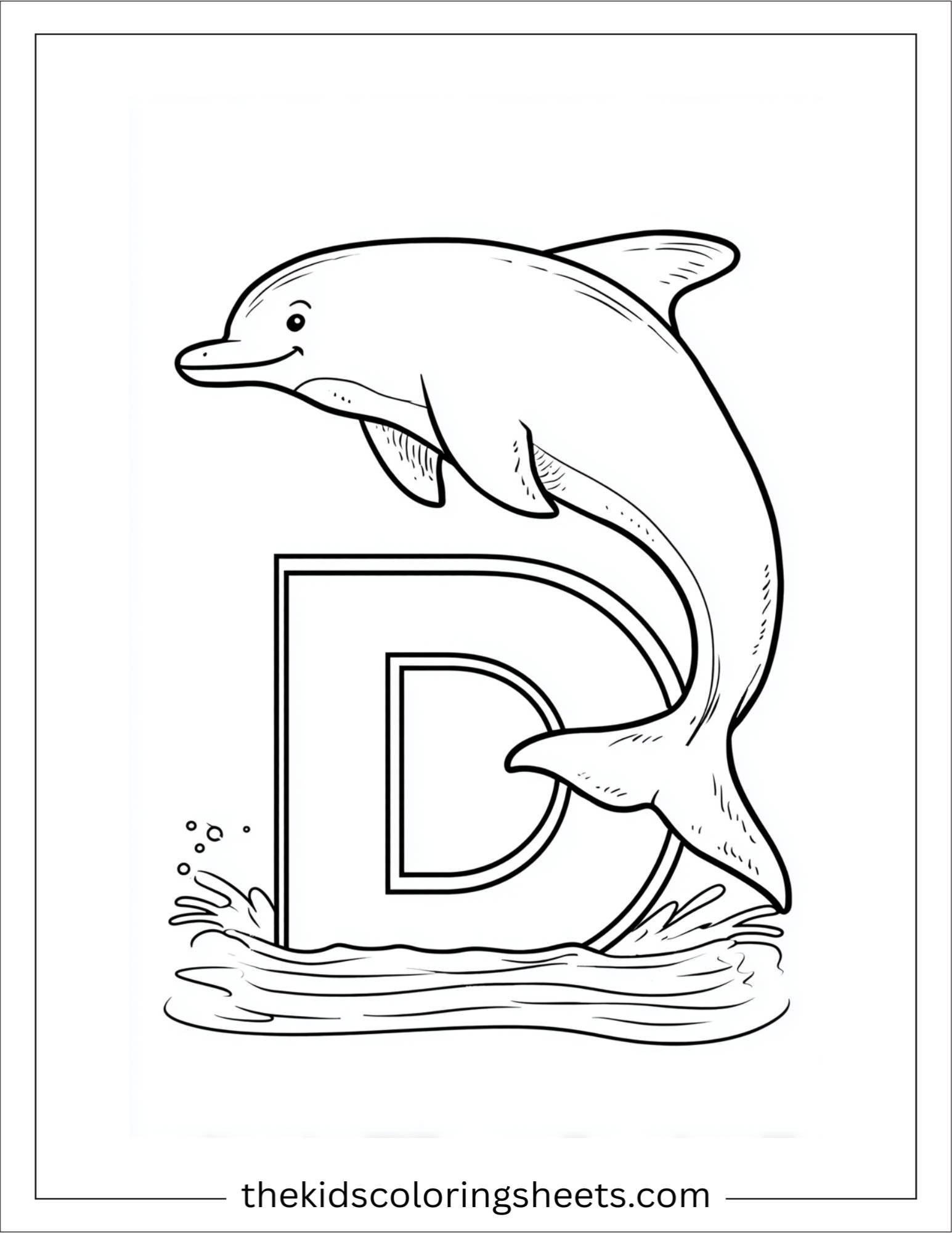 alphabet D dolphin coloring page