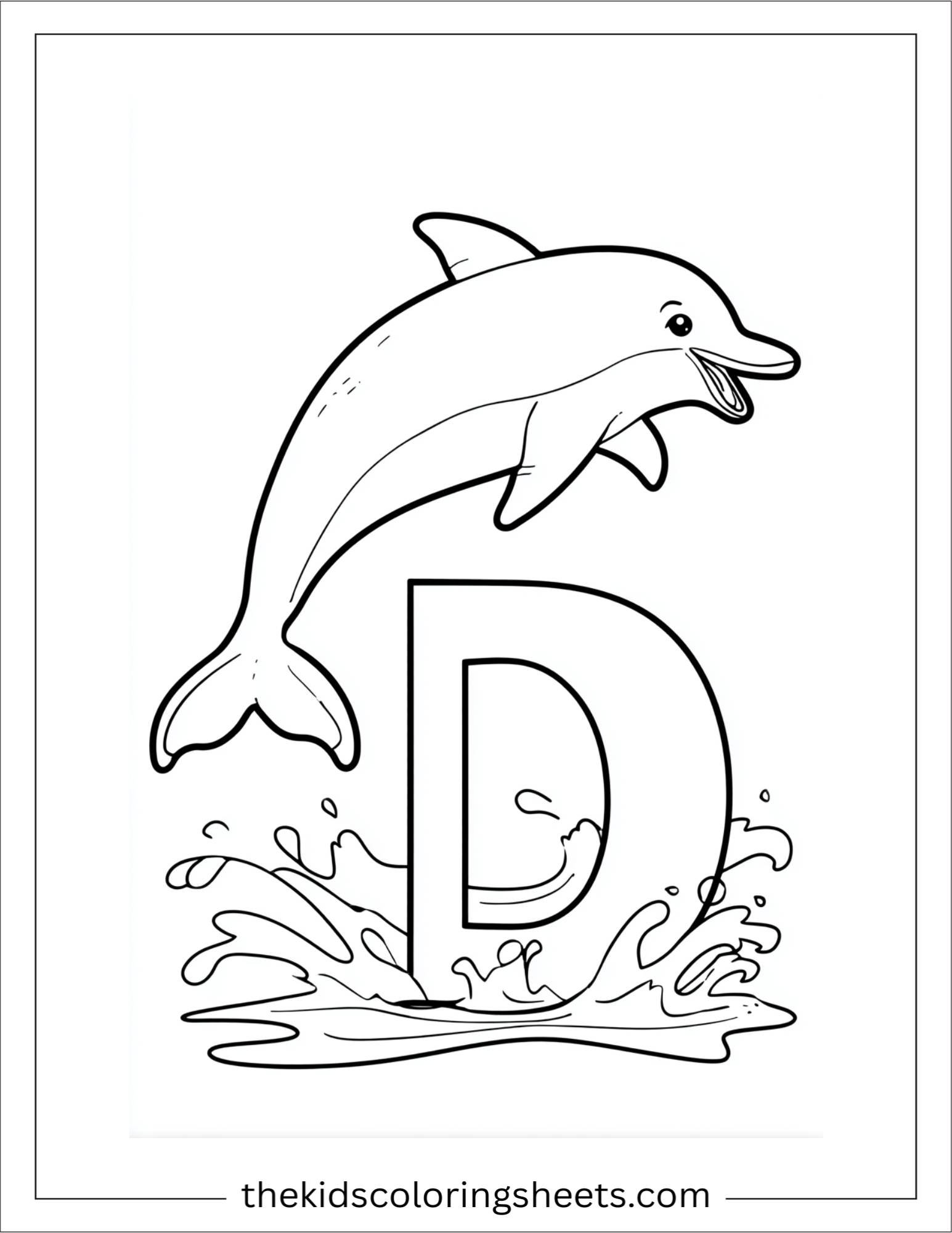 alphabet D dolphin jump coloring page