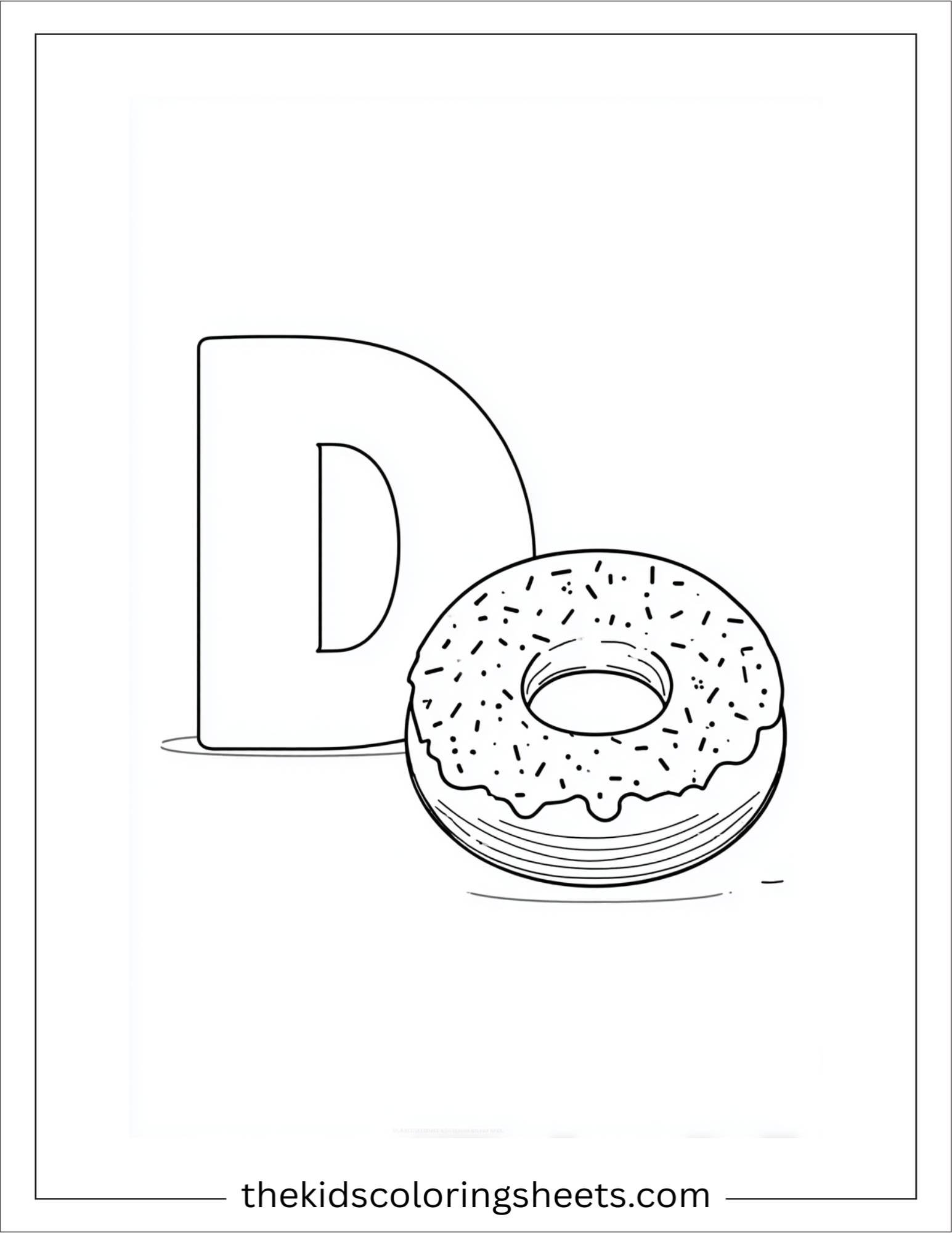 alphabet D donut party coloring page