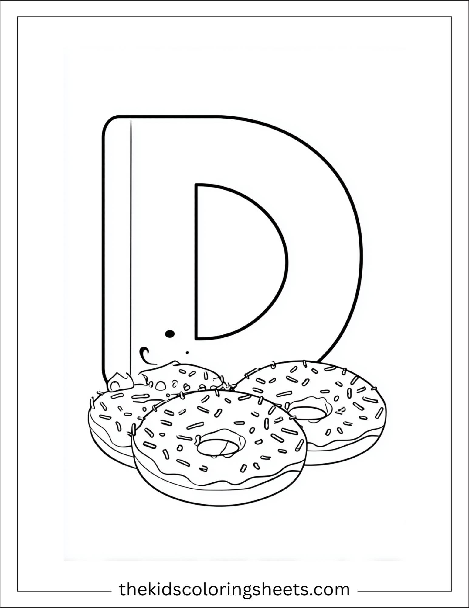 alphabet D donut party kids coloring page