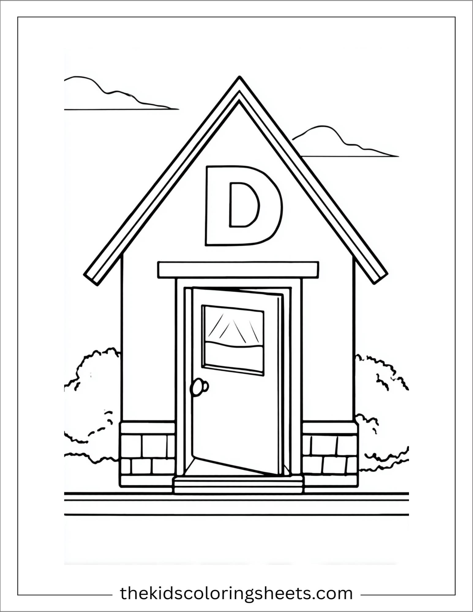 alphabet D door house coloring page