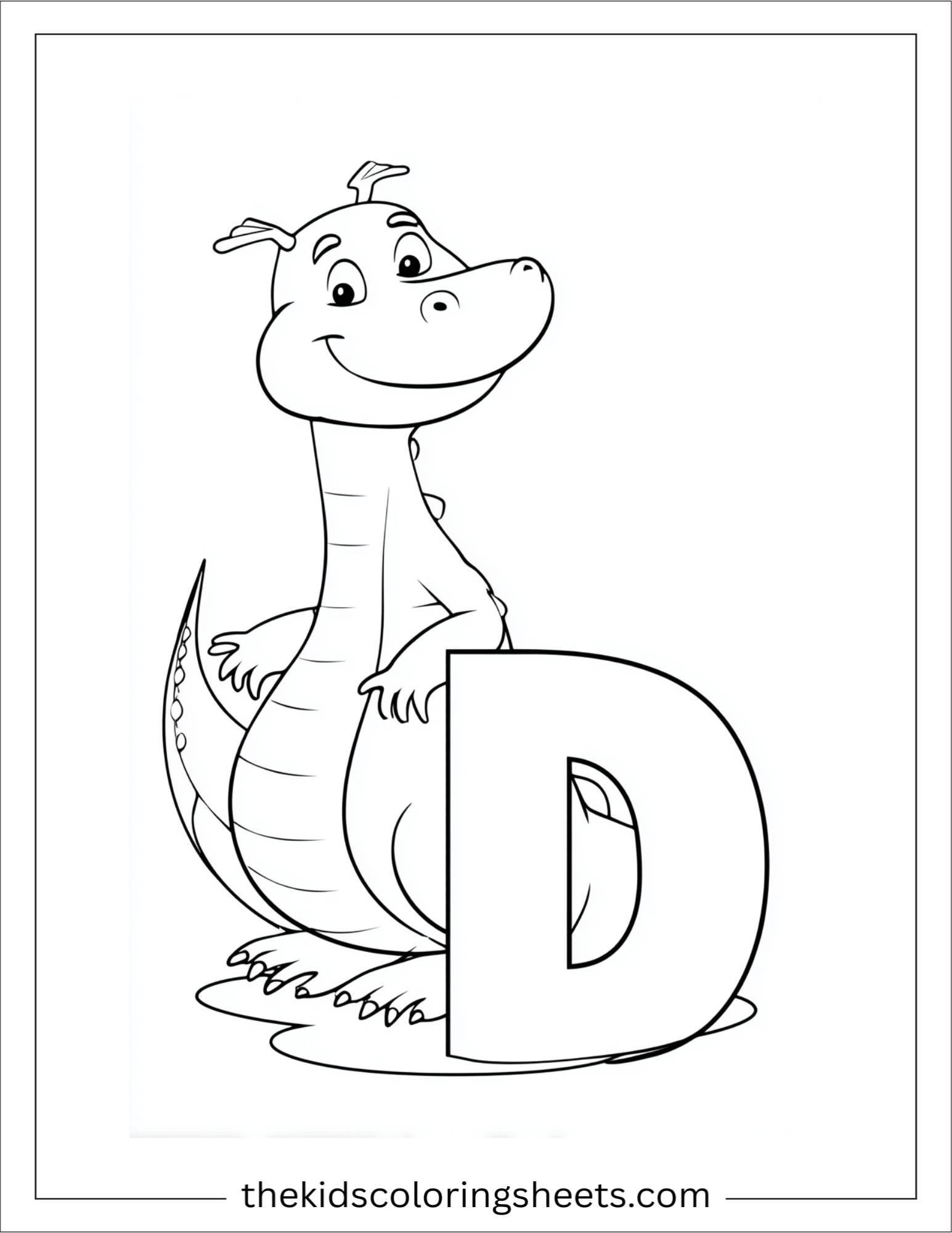 alphabet D dragon coloring page