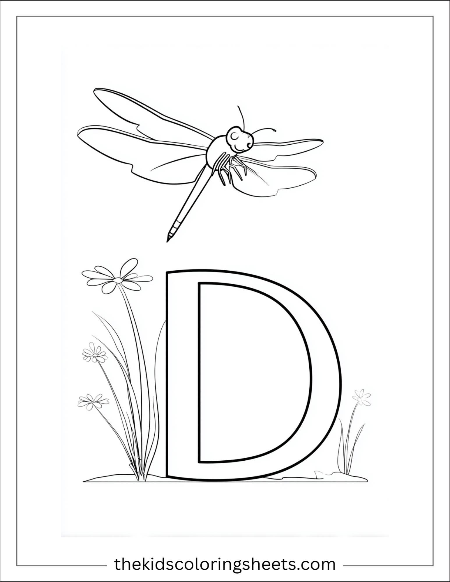 alphabet D dragonfly coloring page