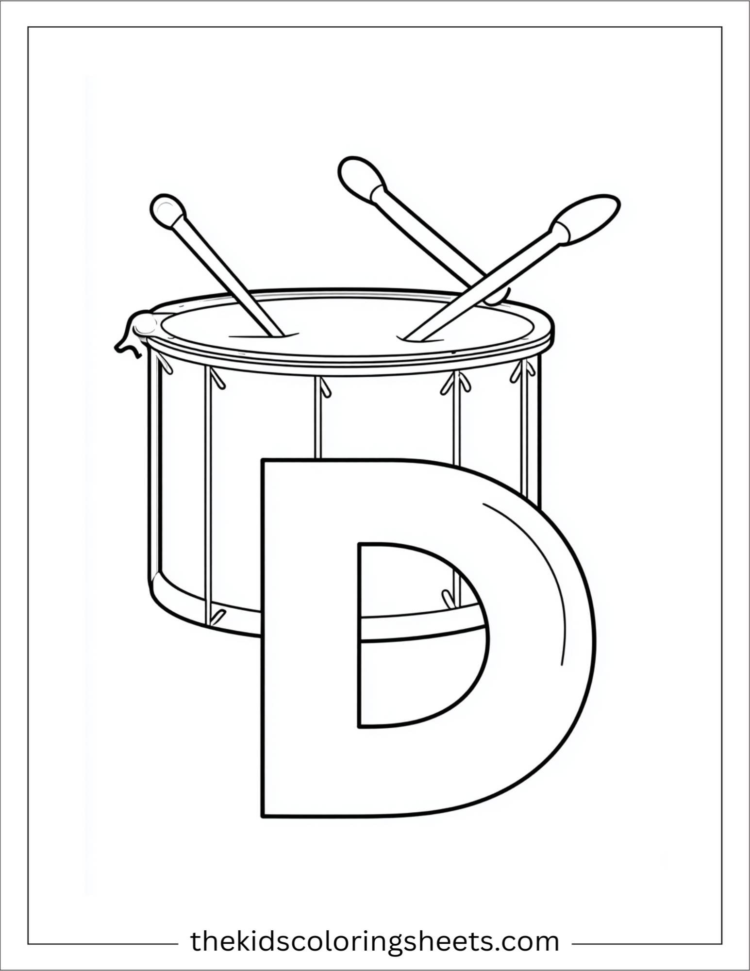 alphabet D drum beat coloring page