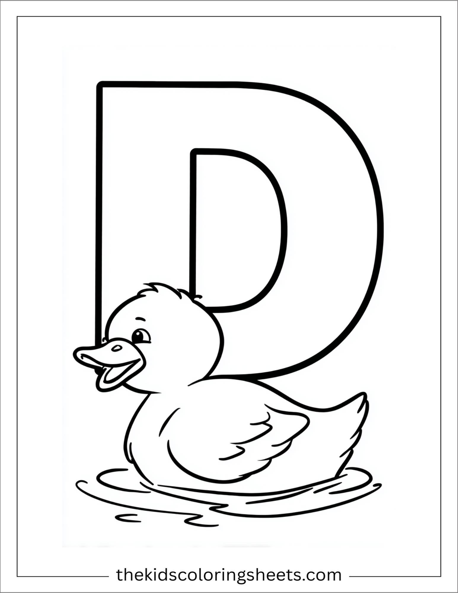 alphabet D duck coloring page