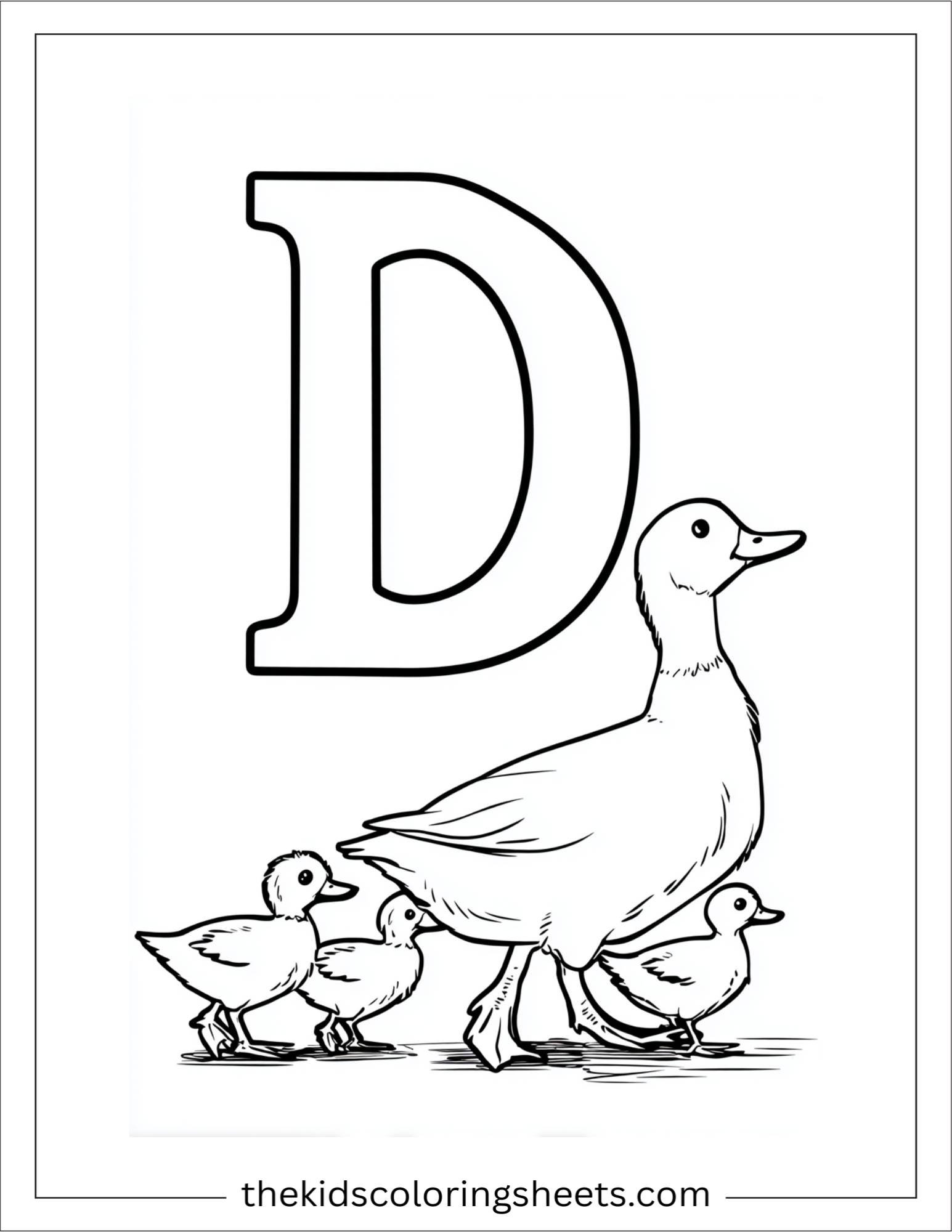 alphabet D duck family coloring page