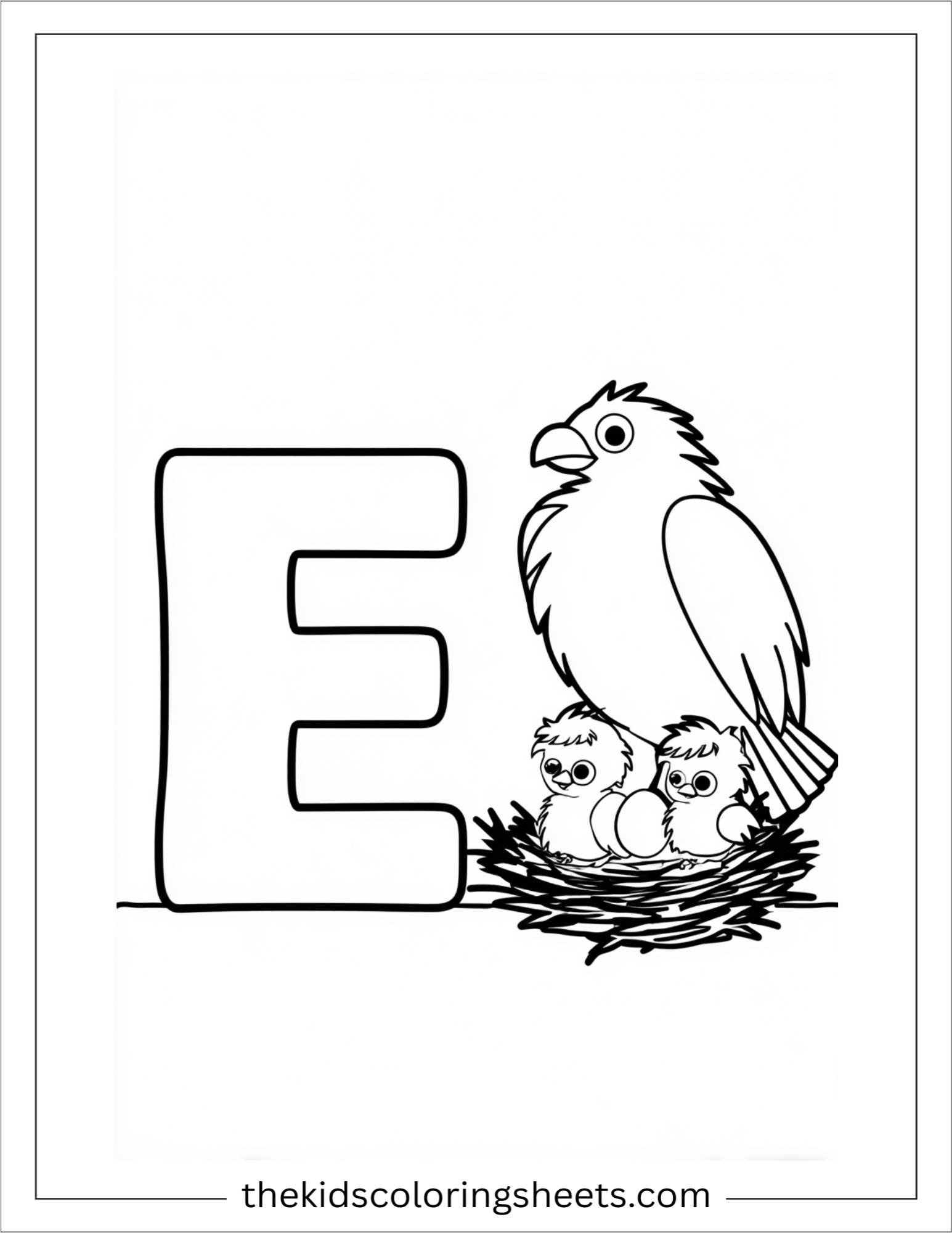 alphabet E eagle family coloring page