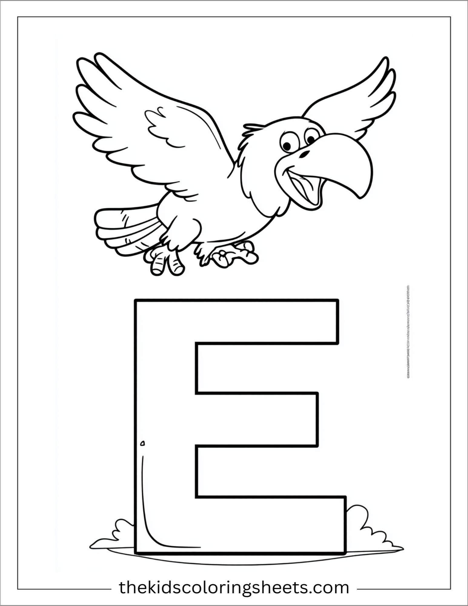 alphabet E eagle flying sky coloring page