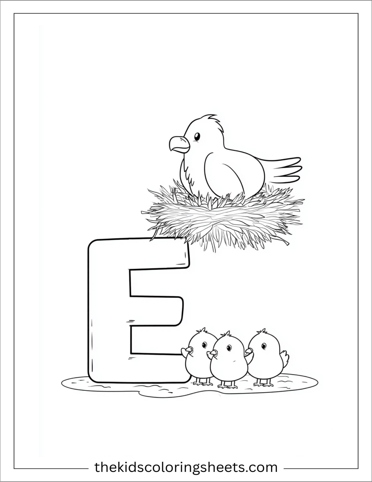 alphabet E eagle nest coloring page