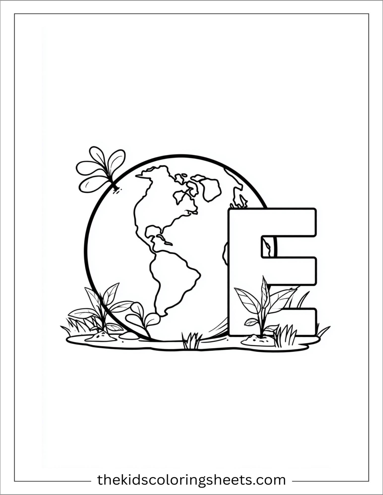 alphabet E earth day coloring page