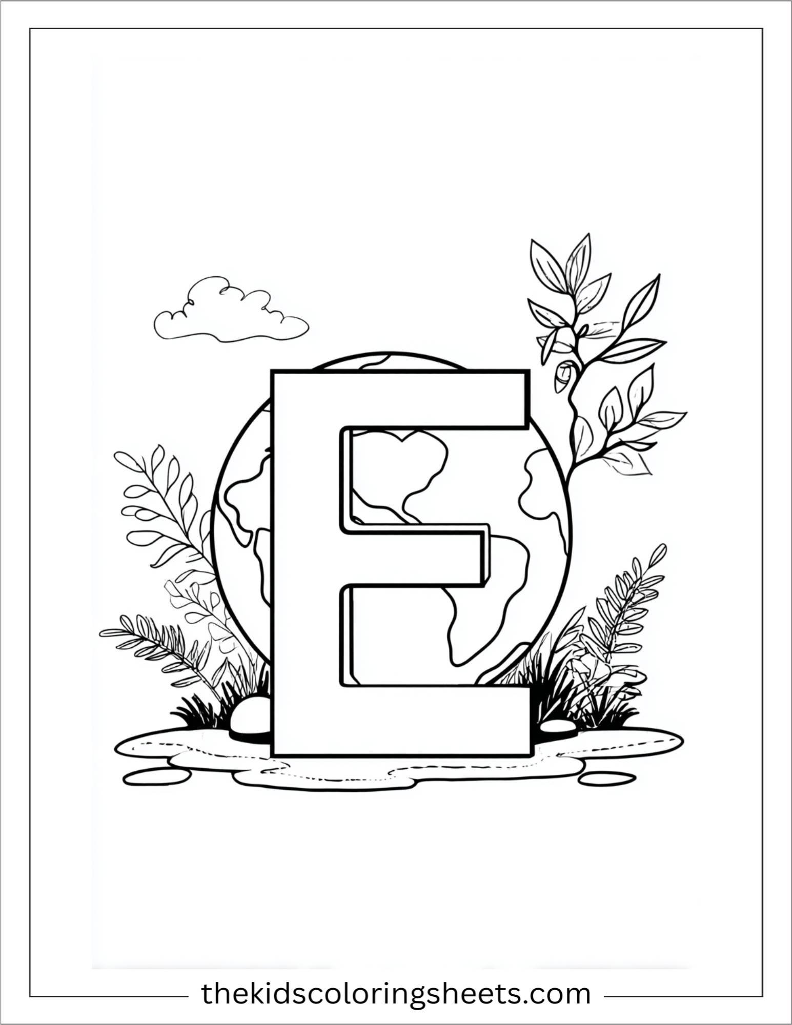 alphabet E earth plants coloring page