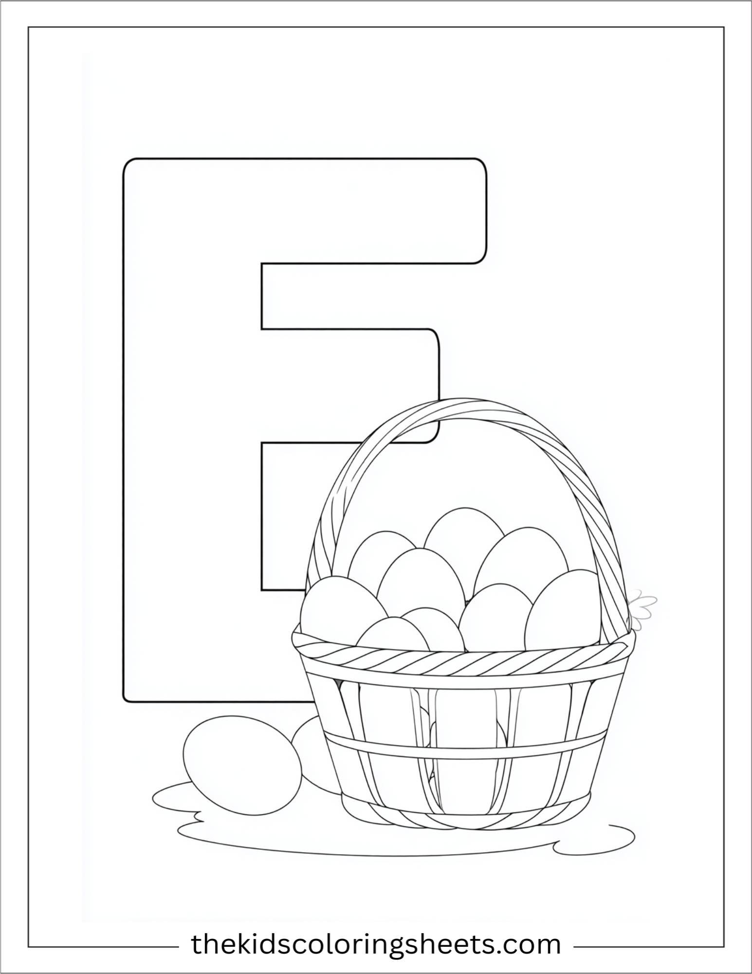 alphabet E egg basket coloring page