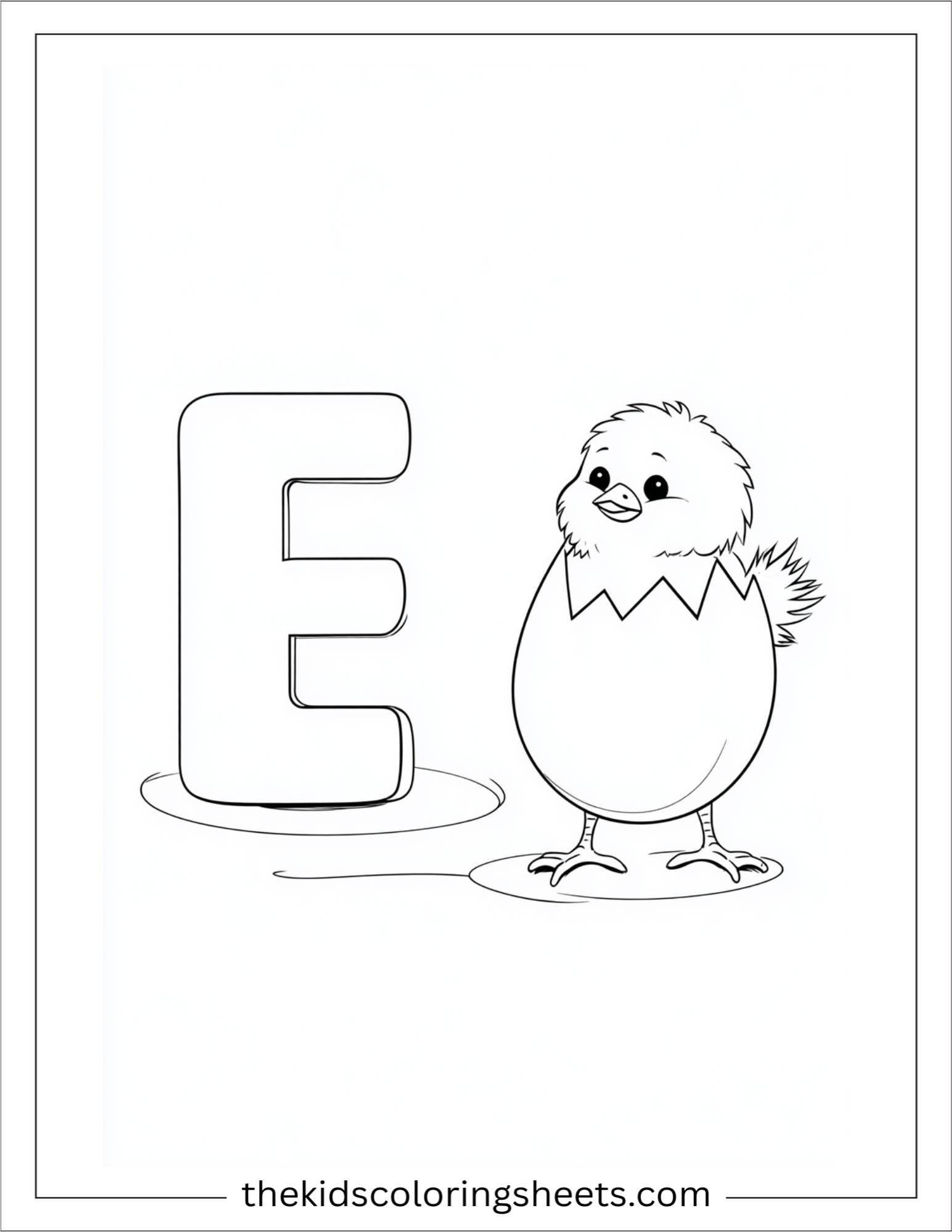 alphabet E egg hatching coloring page
