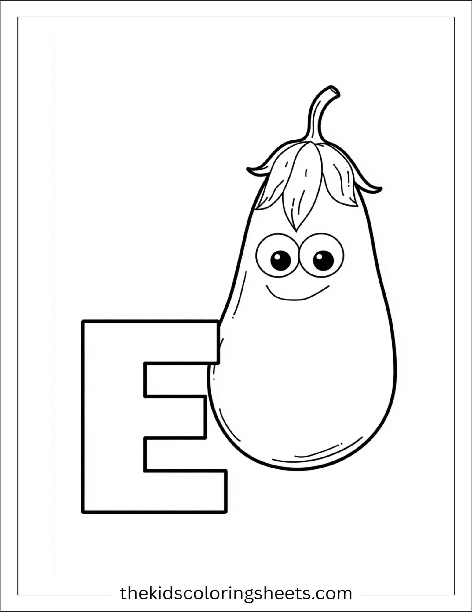 alphabet E eggplant coloring page