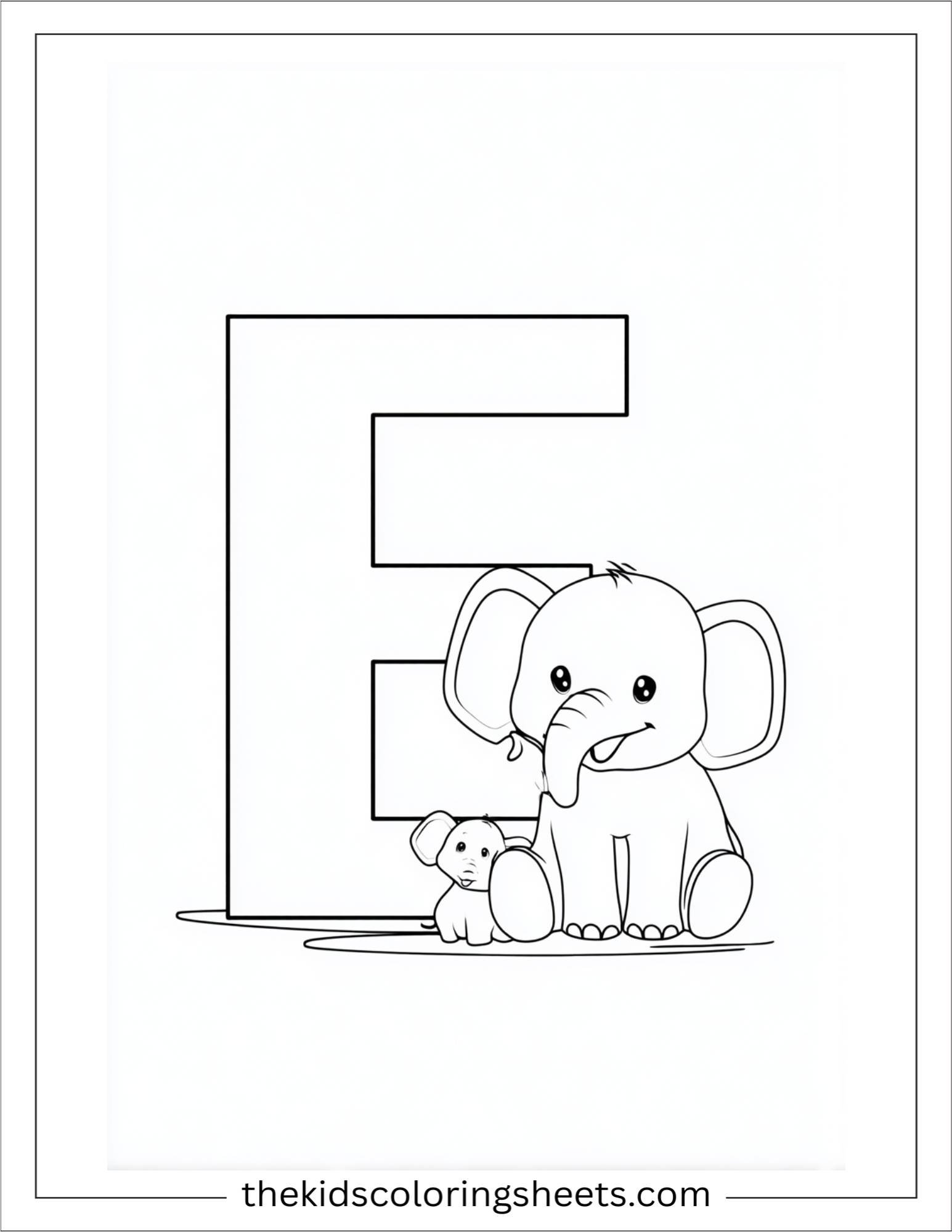 alphabet E elephant baby coloring page