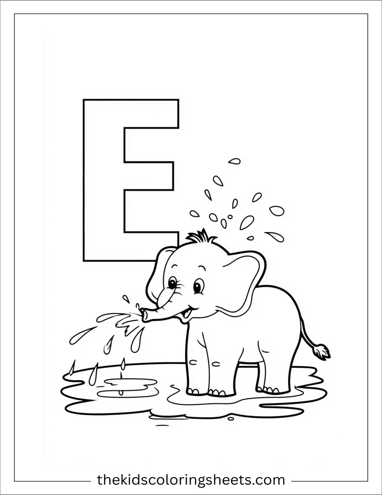 alphabet E elephant bath coloring page
