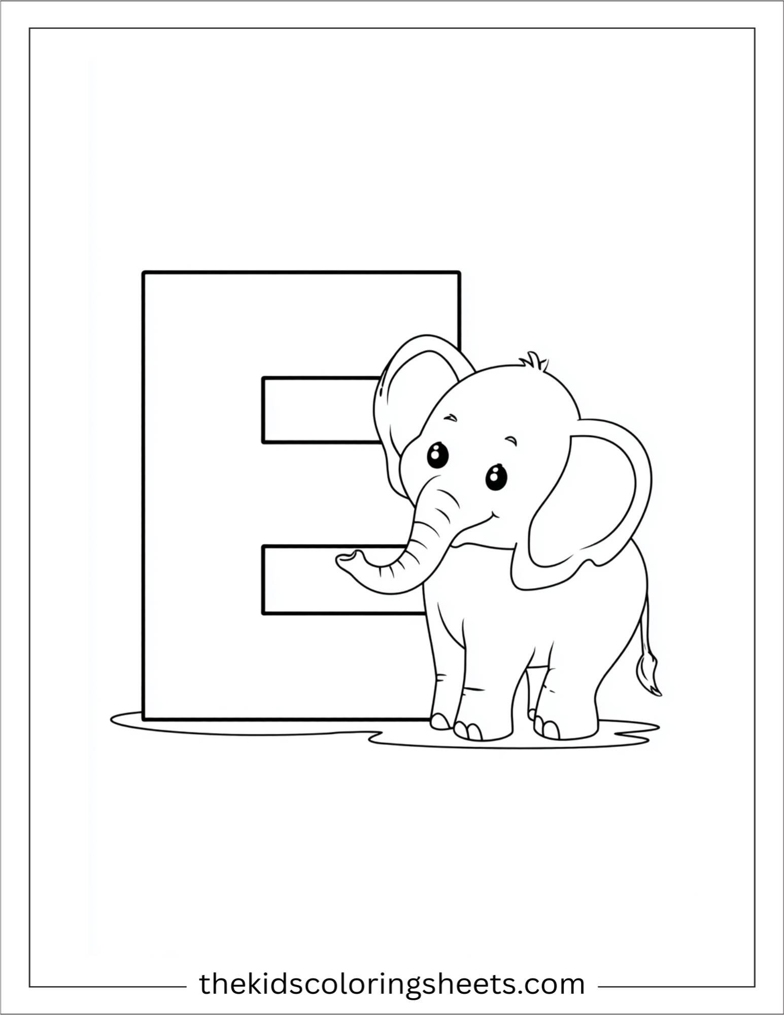 alphabet E elephant coloring page