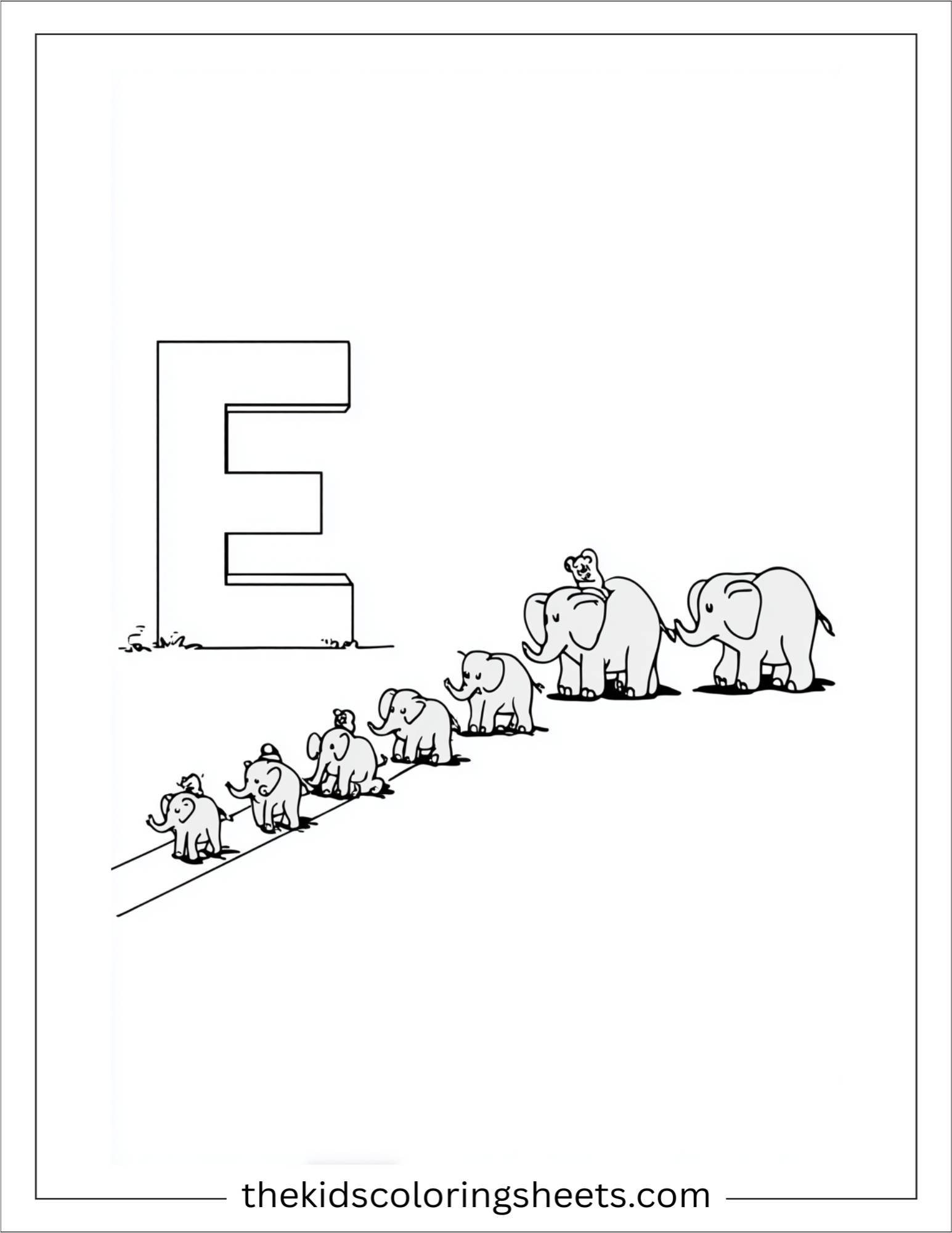 alphabet E elephant parade coloring page