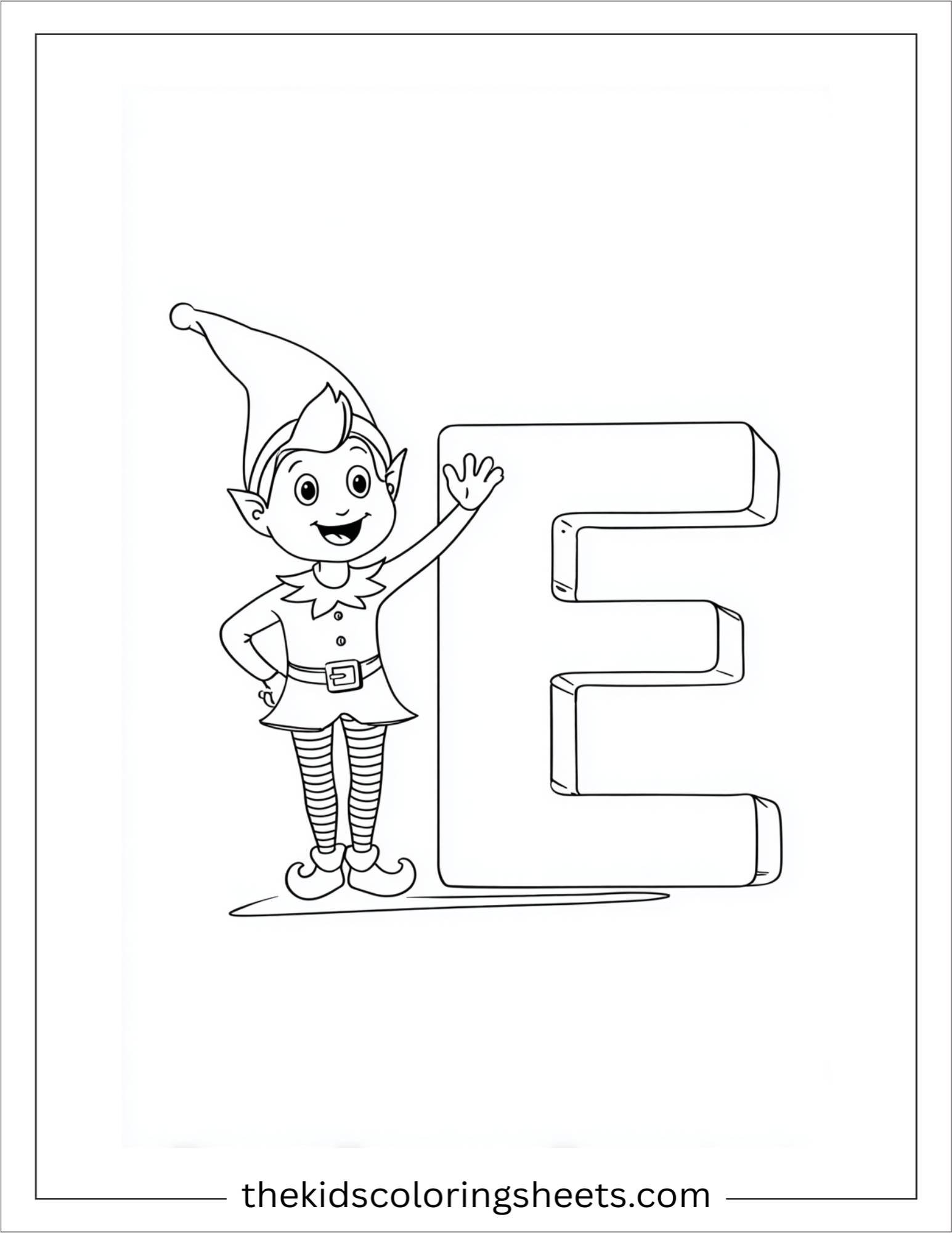 alphabet E elf coloring page