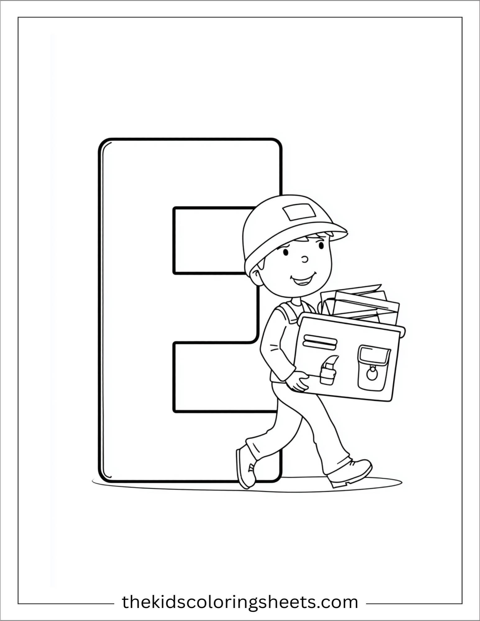 alphabet E envelope delivery coloring page