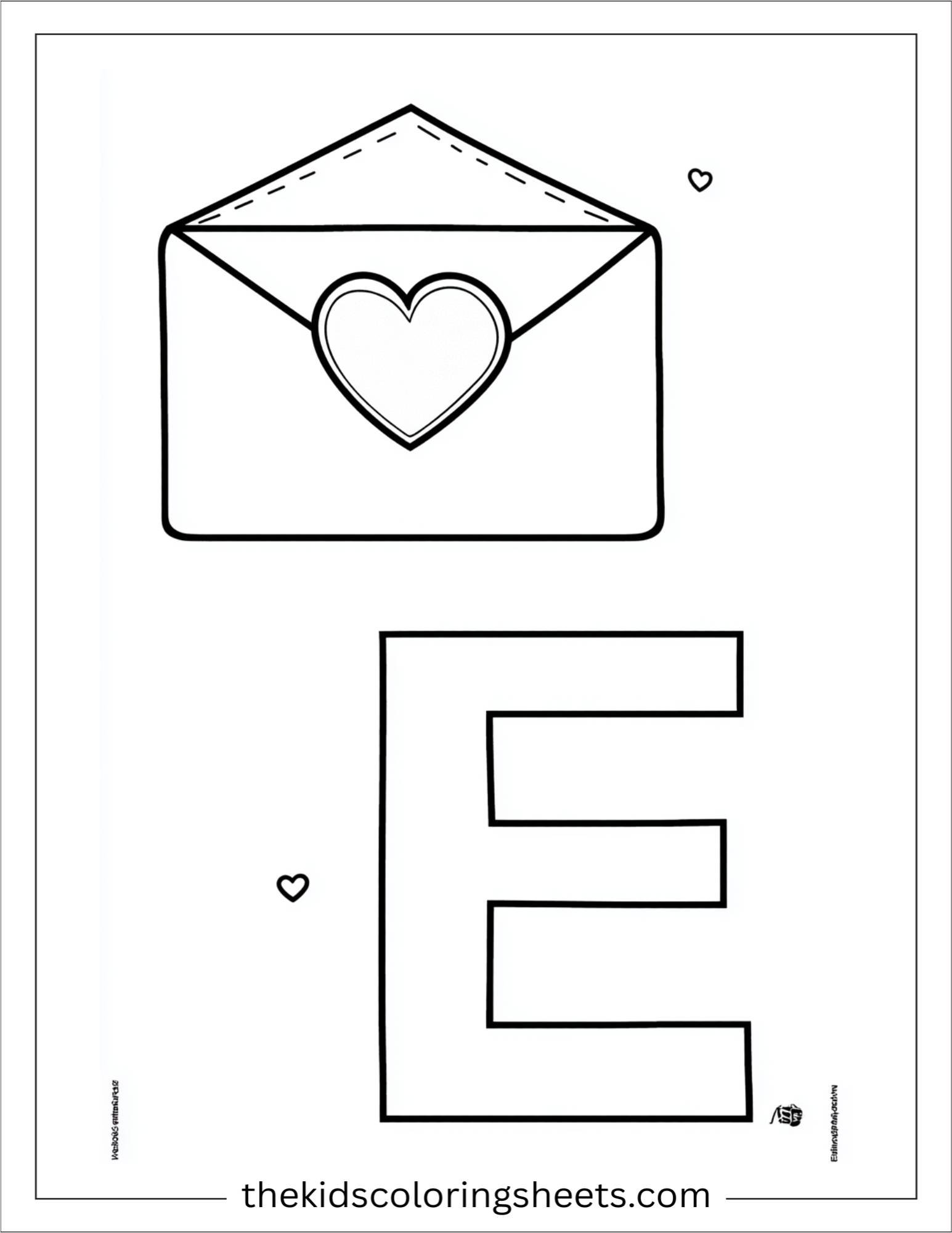 alphabet E envelope heart coloring page