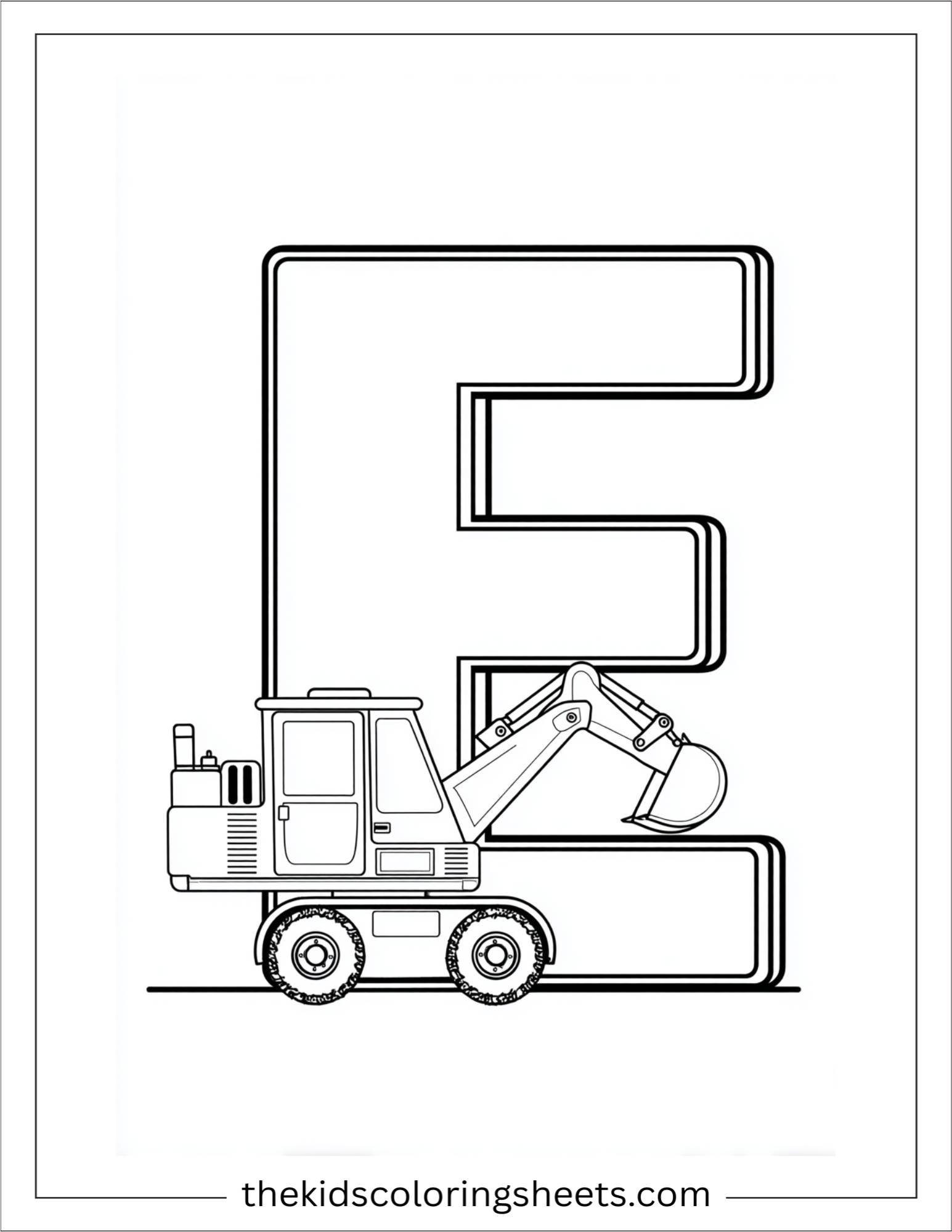alphabet E excavator coloring page