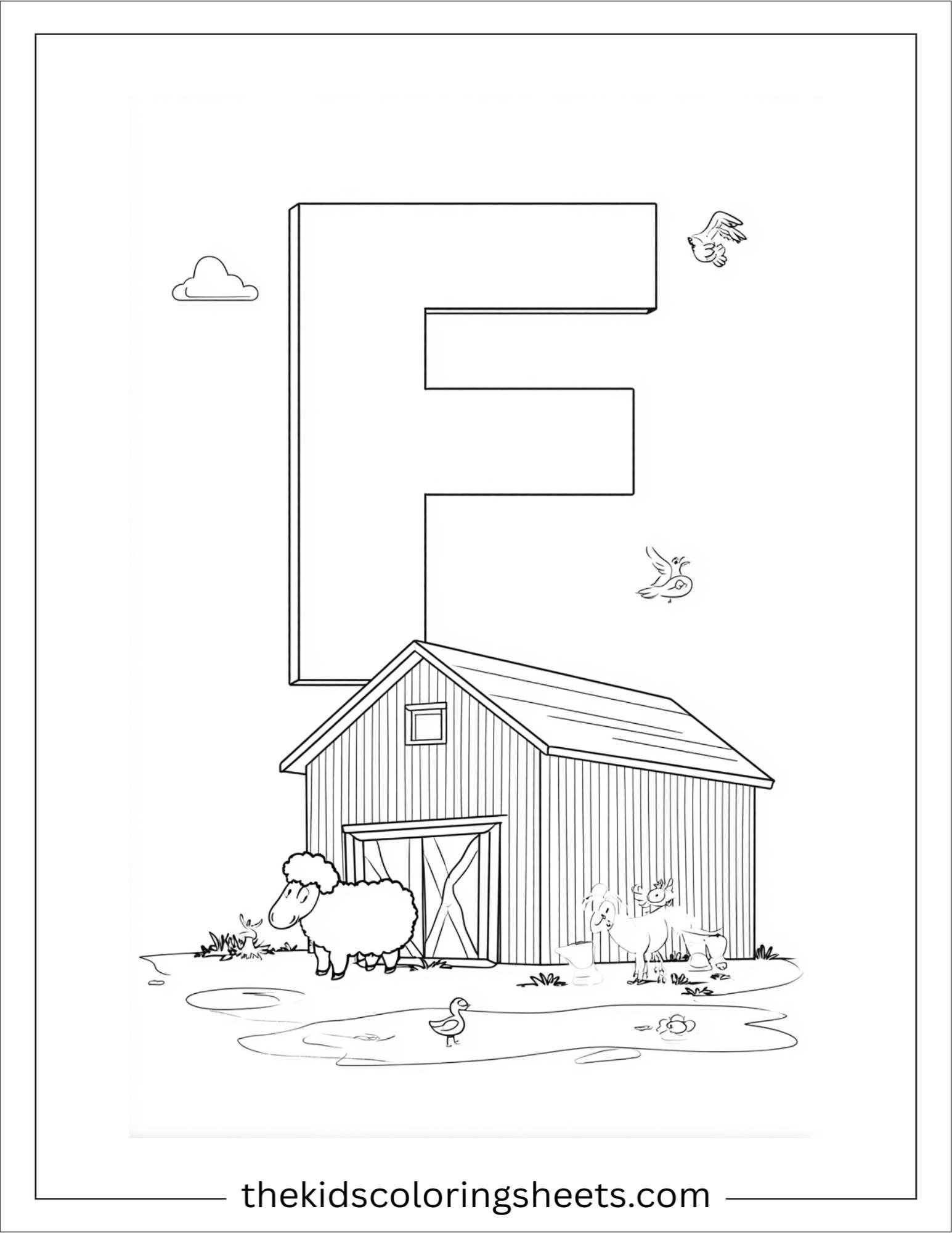 alphabet F farm coloring page