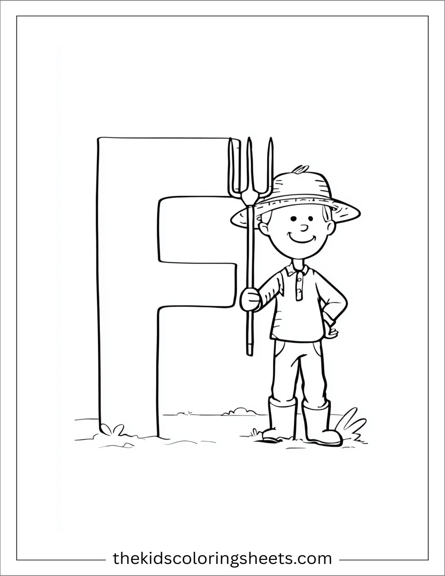 alphabet F farmer coloring page