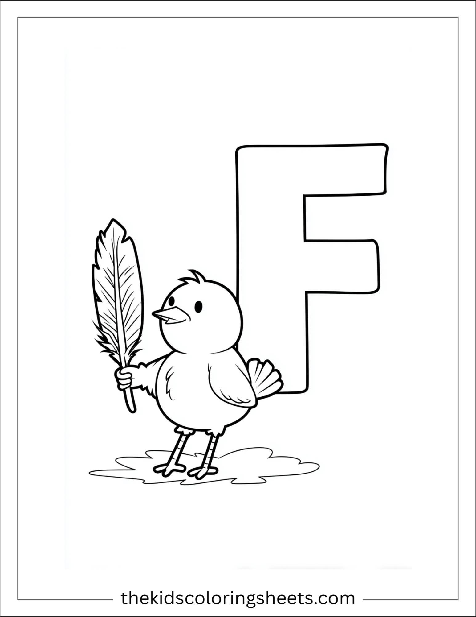 alphabet F feather bird coloring page