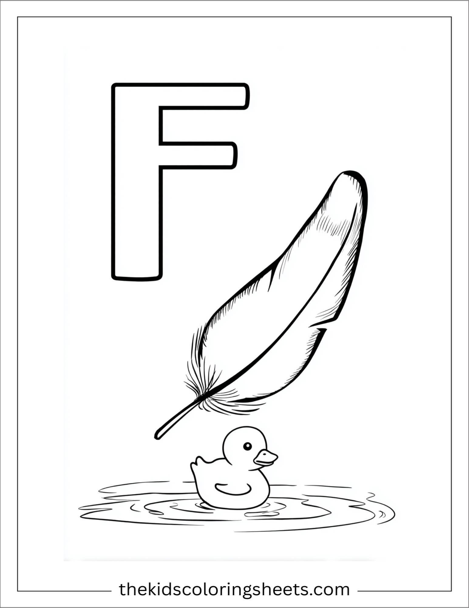 alphabet F feather falling coloring page