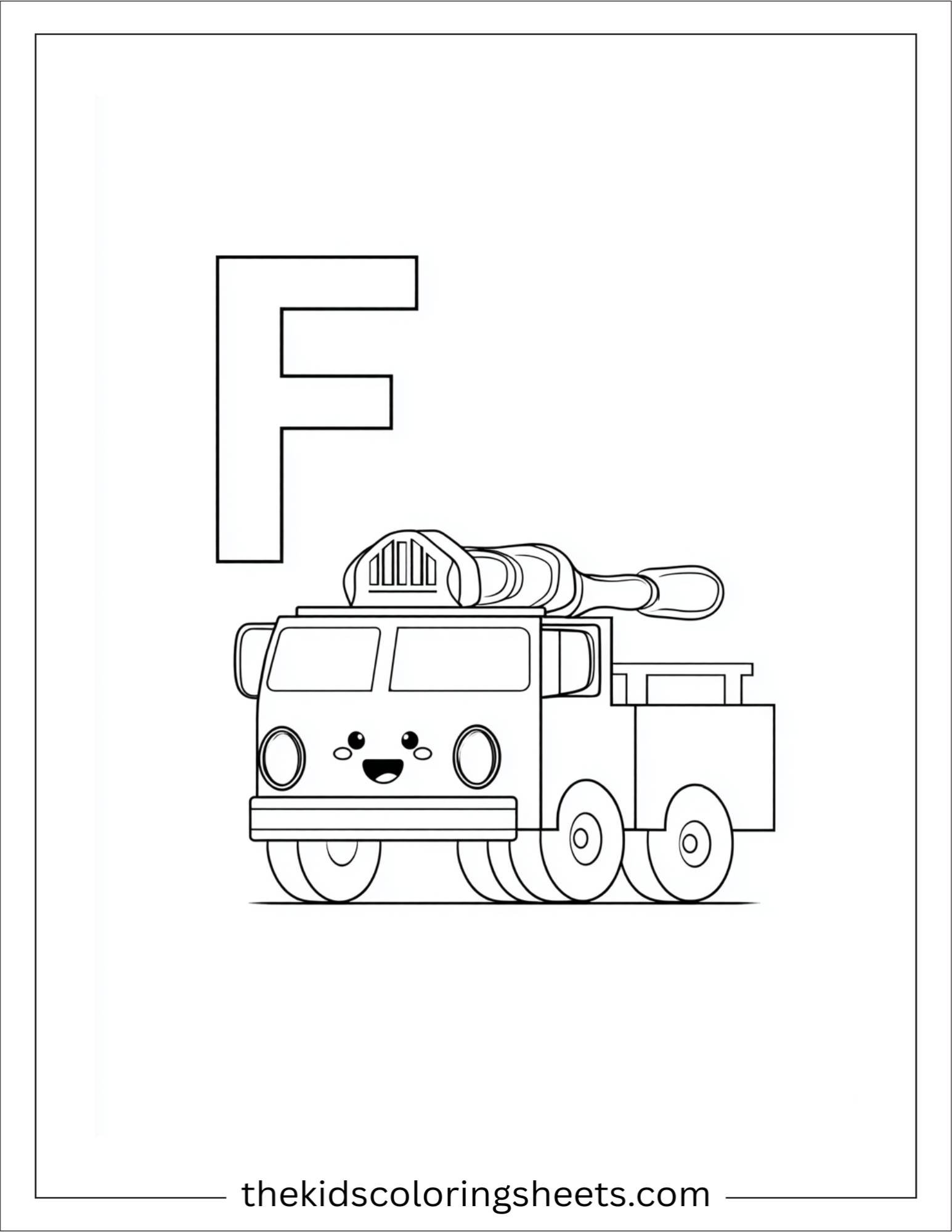 alphabet F firetruck coloring page