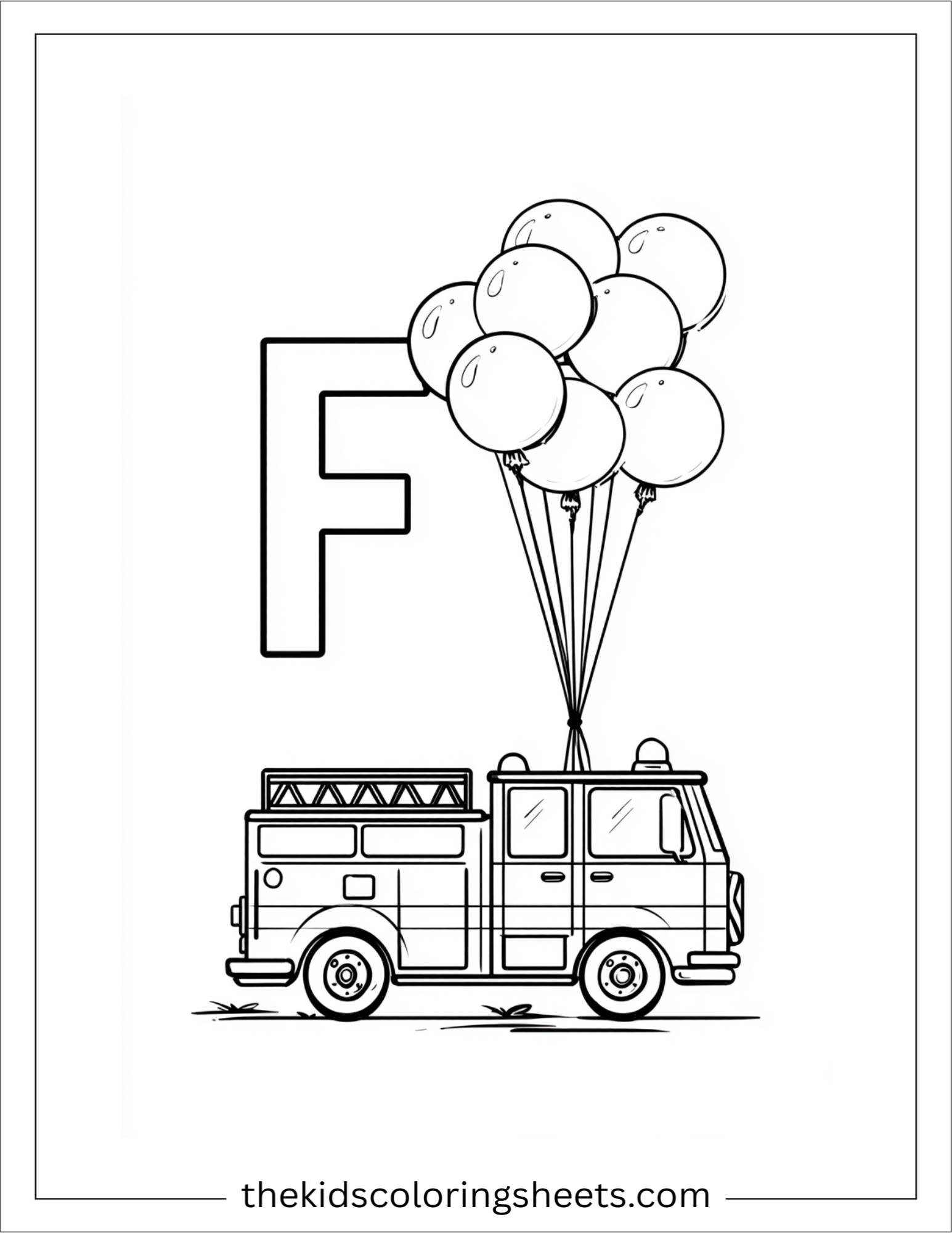 alphabet F firetruck parade coloring page