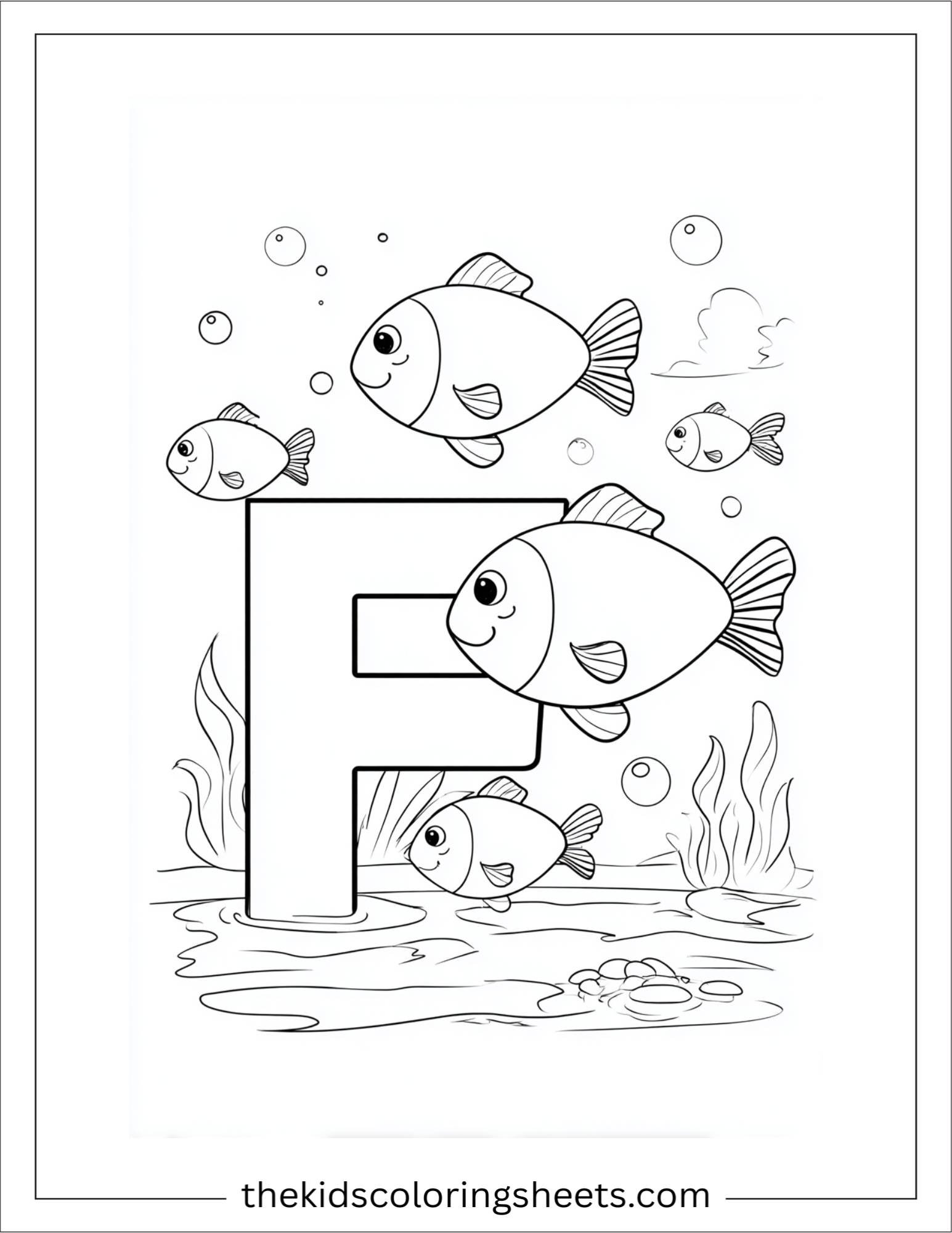 alphabet F fish family coloring page