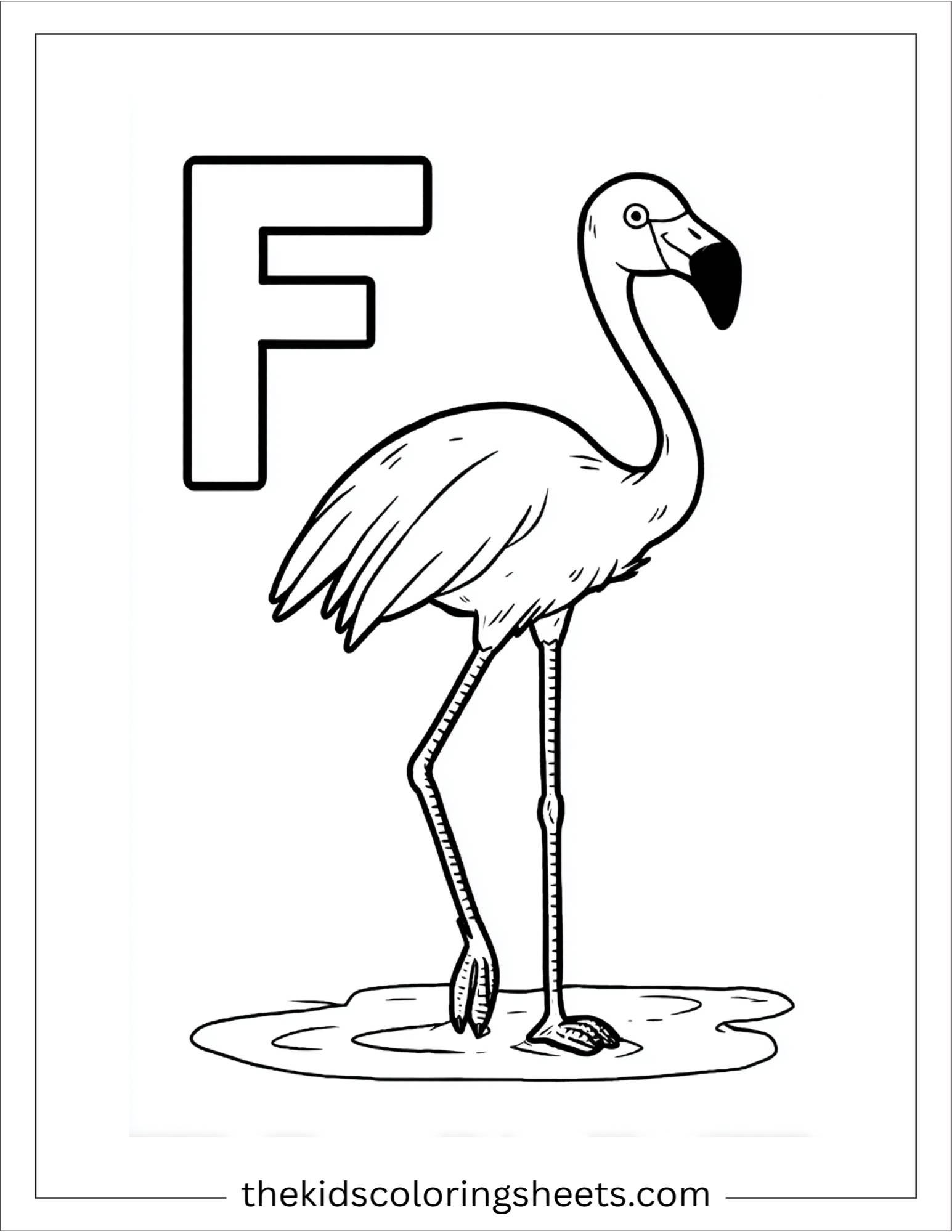 alphabet F flamingo coloring page
