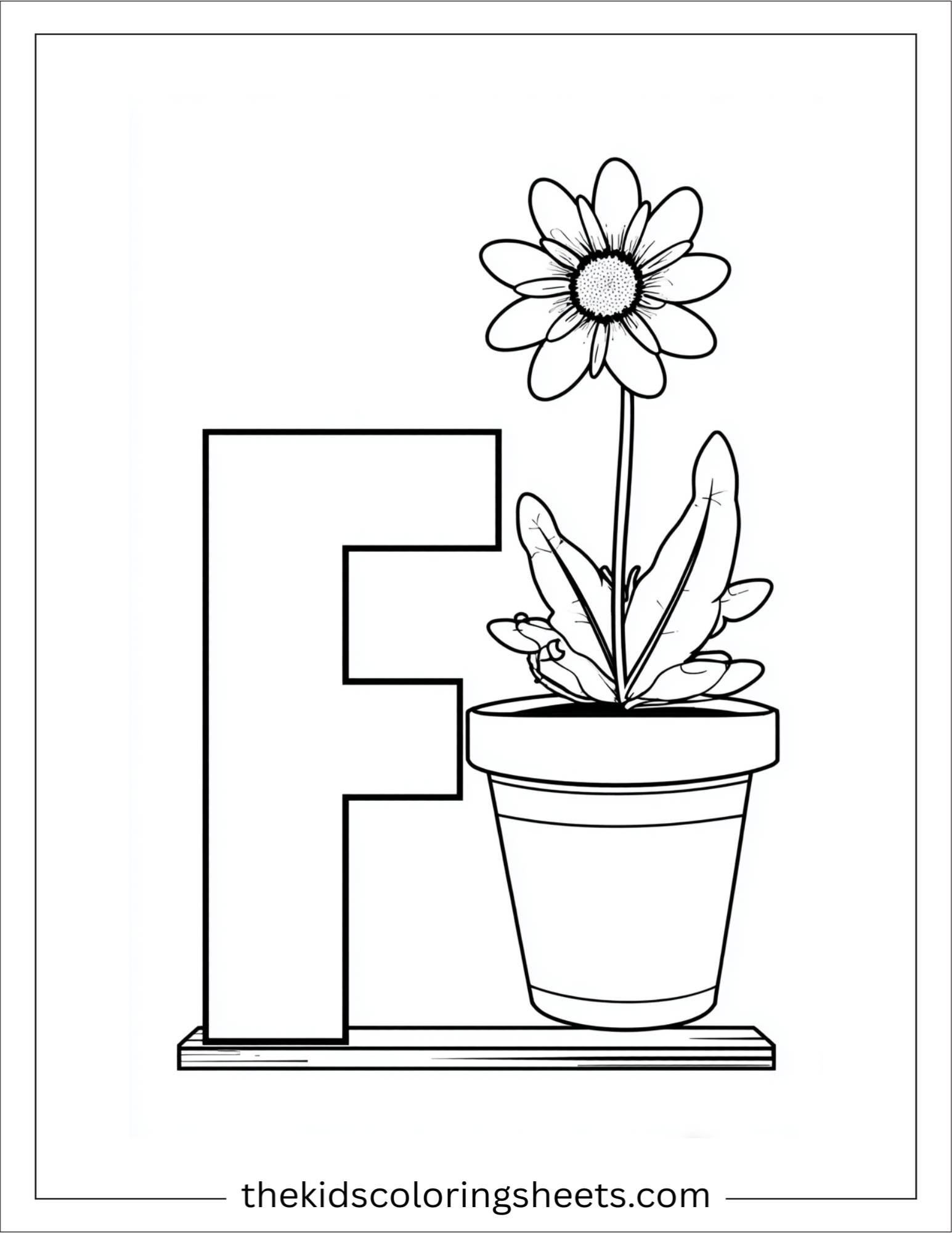 alphabet F flower pot coloring page