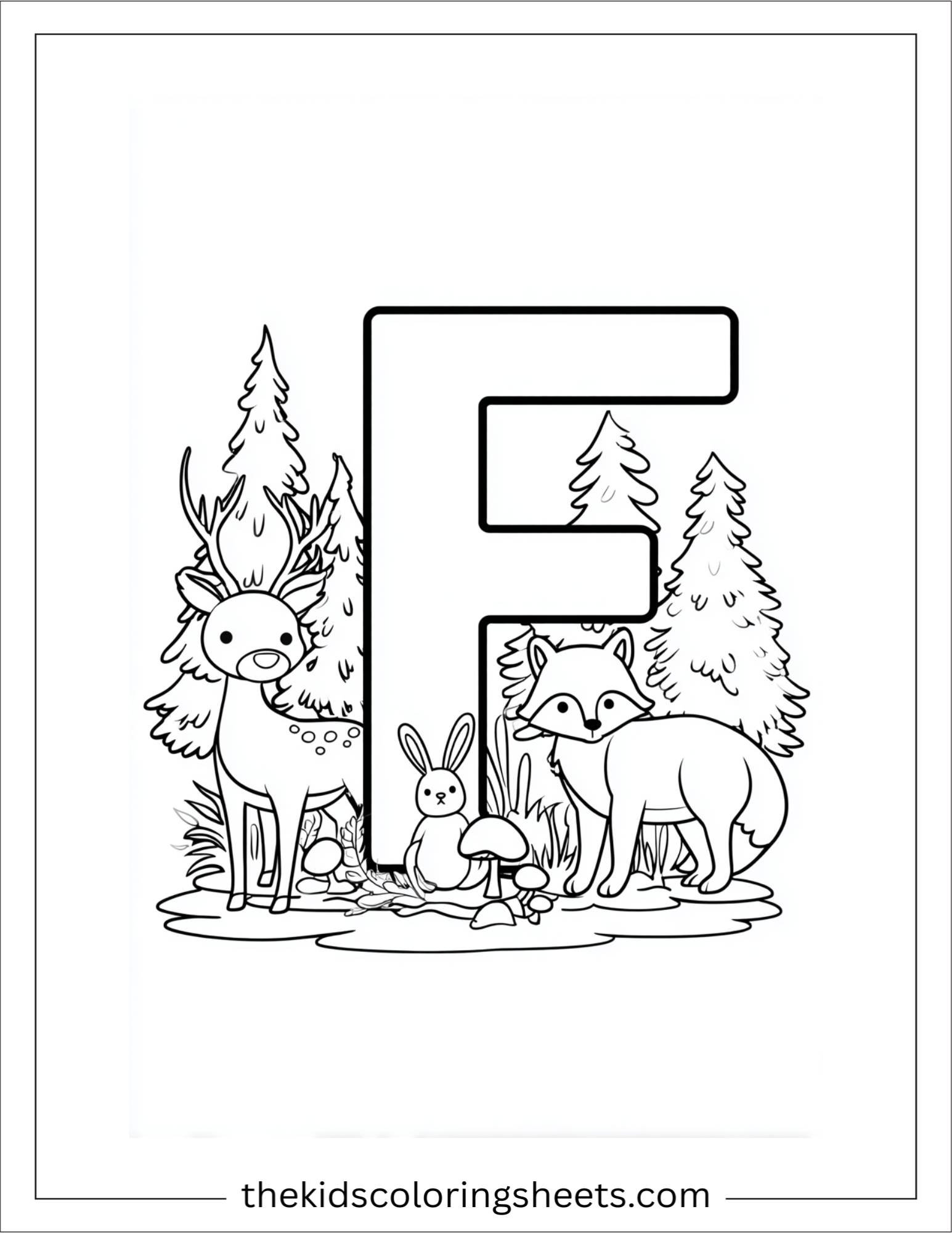 alphabet F forest animals coloring page
